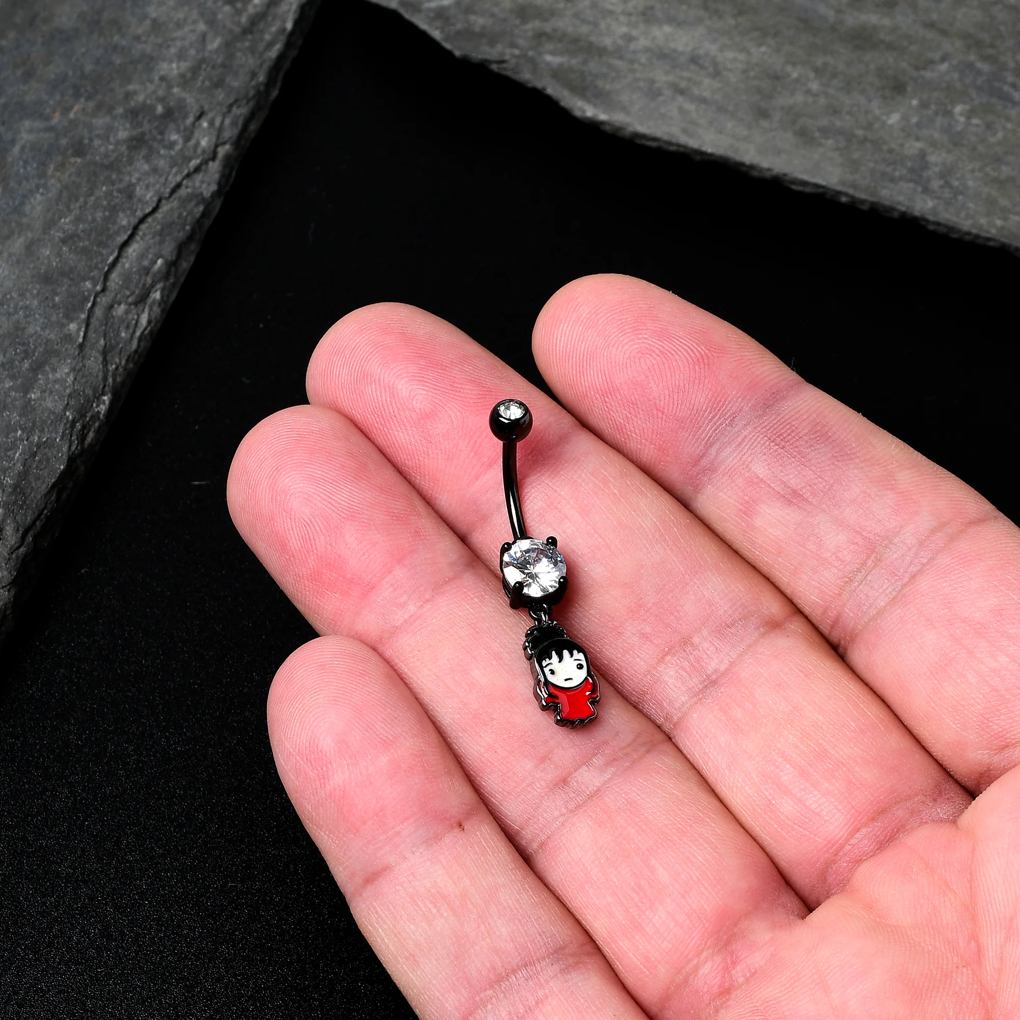 Clear Gem Black Officially Licensed Beetlejuice Lydia Dangle Belly Ring - Image 2