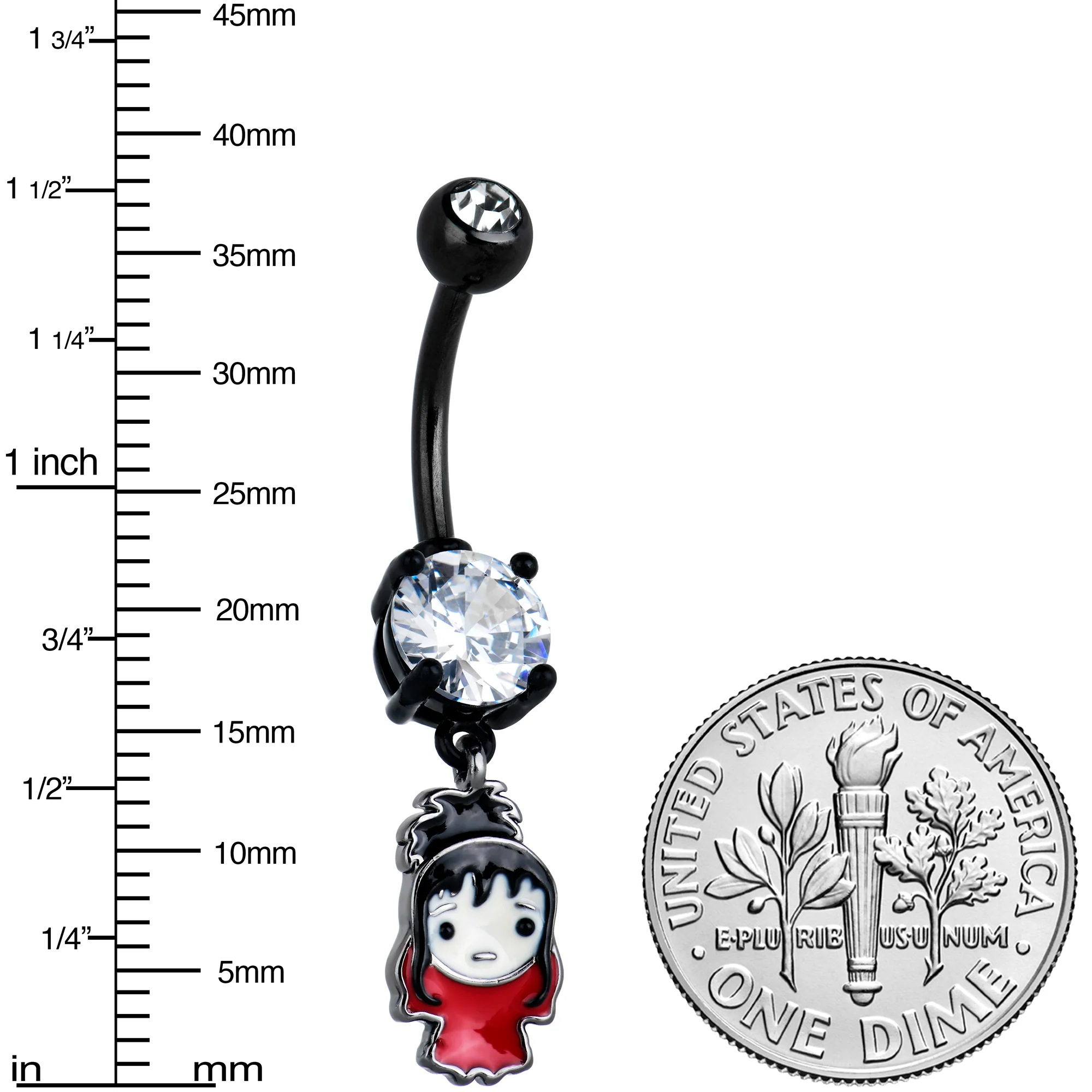 Clear Gem Black Officially Licensed Beetlejuice Lydia Dangle Belly Ring - Image 3