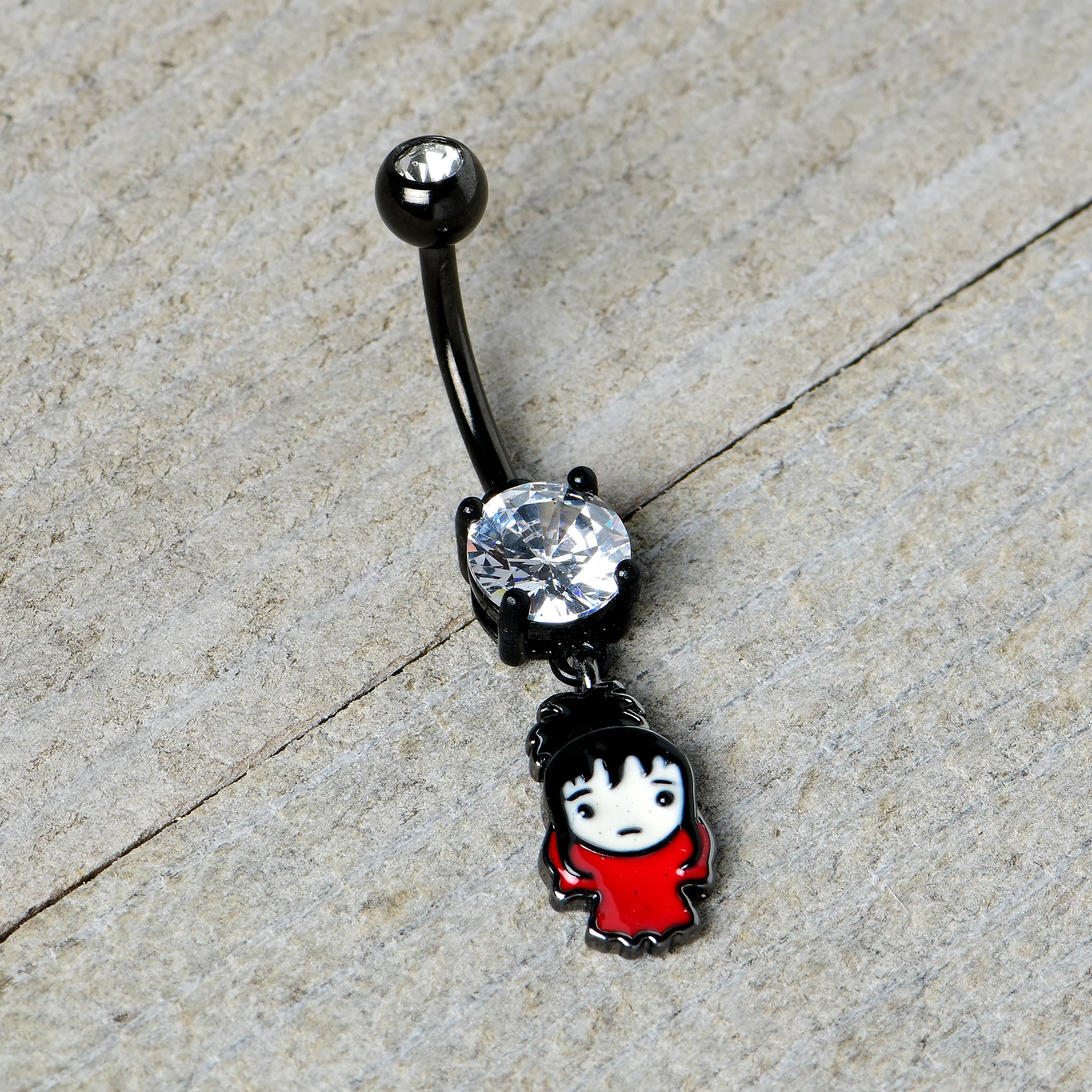 Clear Gem Black Officially Licensed Beetlejuice Lydia Dangle Belly Ring - Image 5