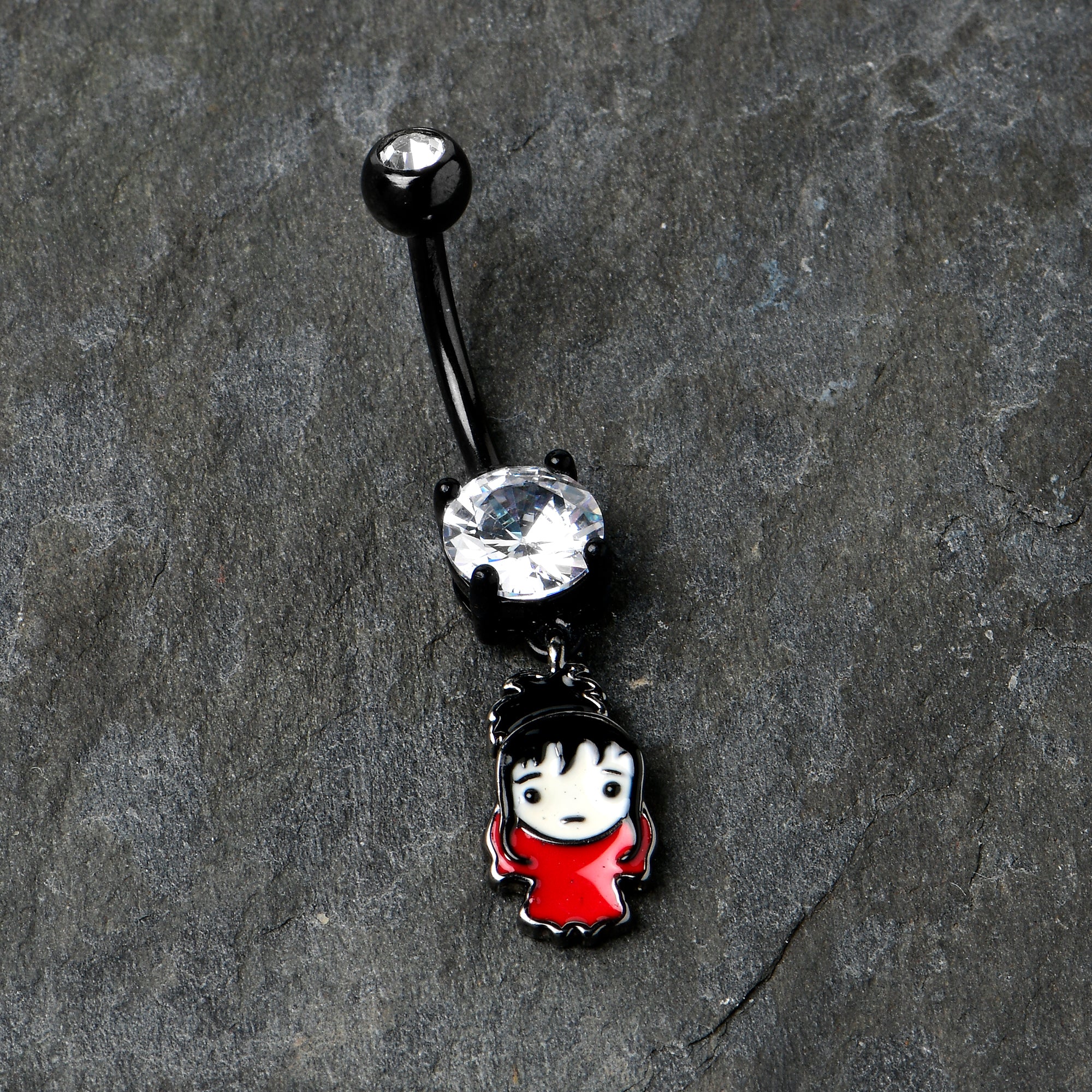 Clear Gem Black Officially Licensed Beetlejuice Lydia Dangle Belly Ring - Image 6