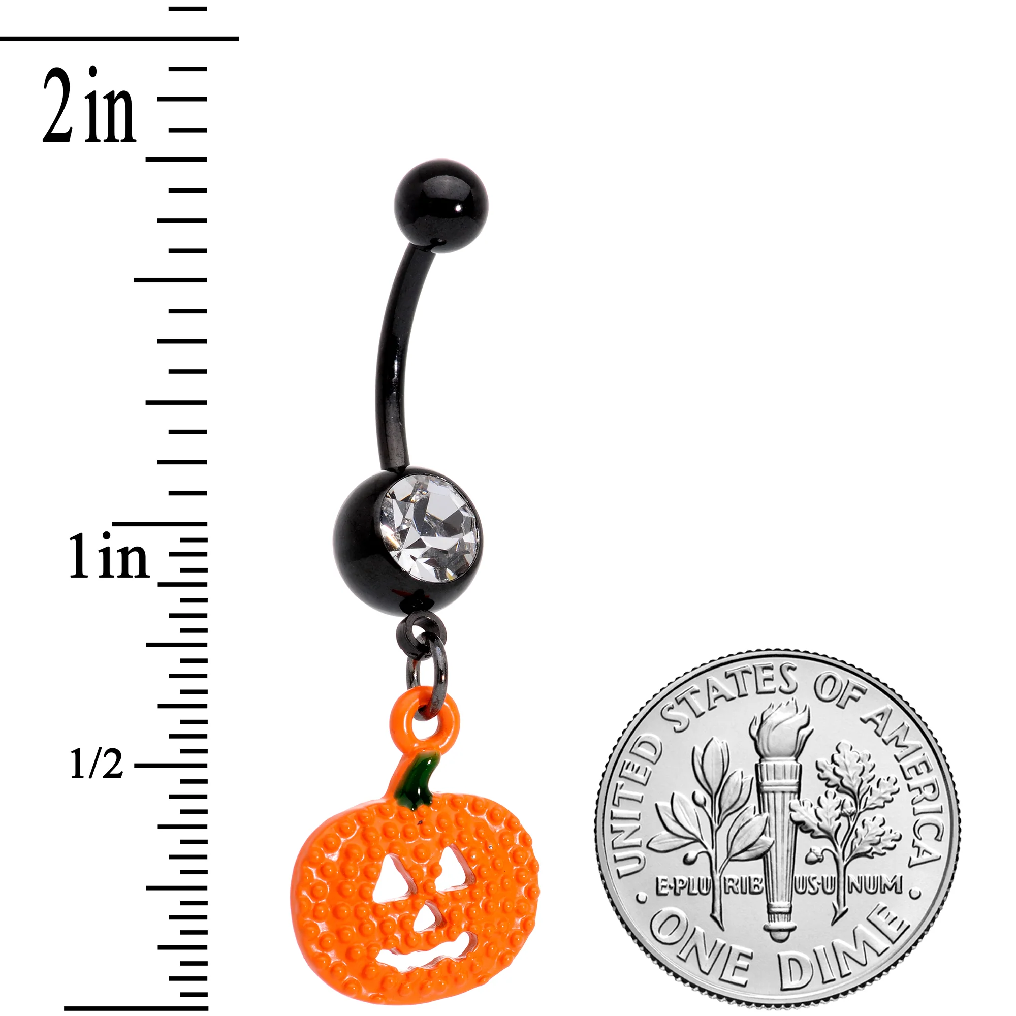 Clear Gem Black Orange Pumpkin Halloween Dangle Belly Ring - Image 3