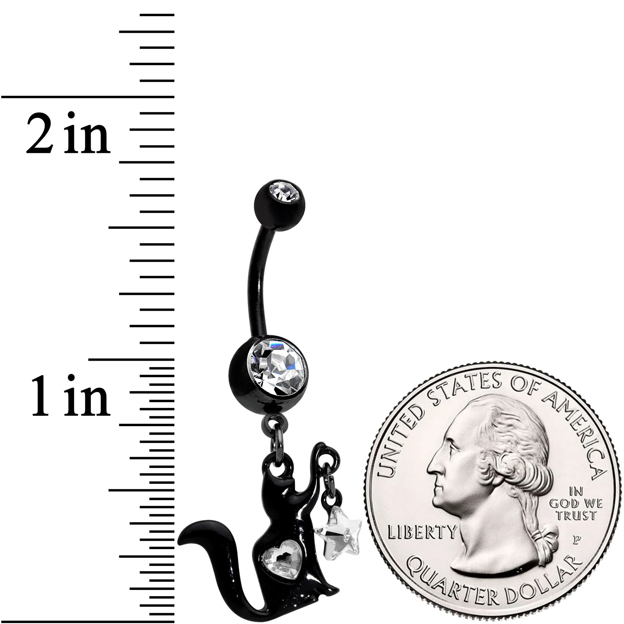 Clear Gem Black Paw That Holds The Stars Cat Dangle Belly Ring - Image 2