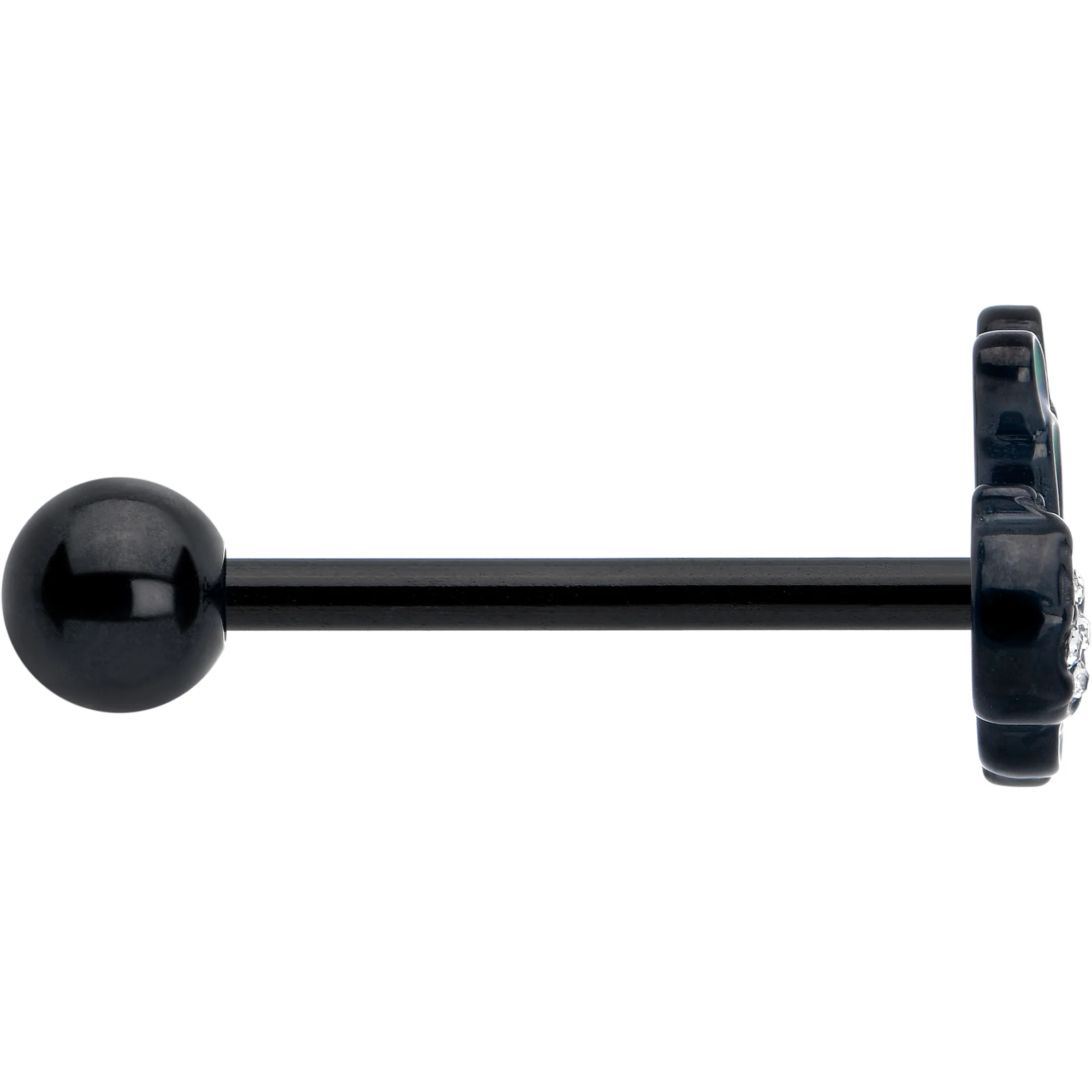 Clear Gem Black Peacock Green Barbell Tongue Ring - Image 3