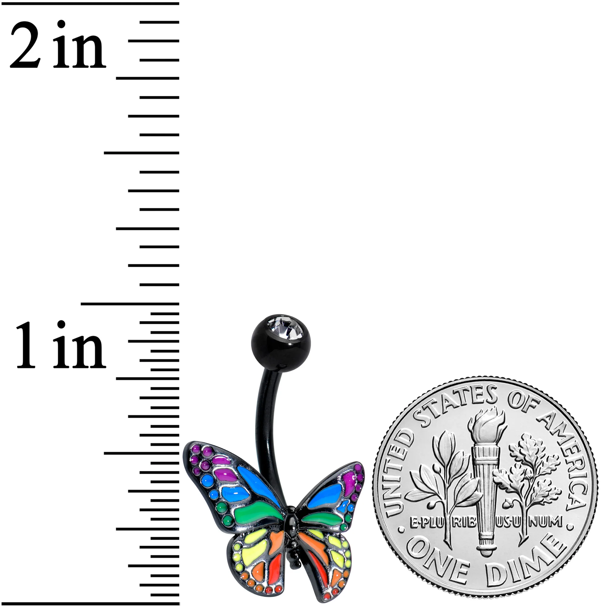 Clear Gem Black Rainbow Pride Butterfly Belly Ring - Image 2
