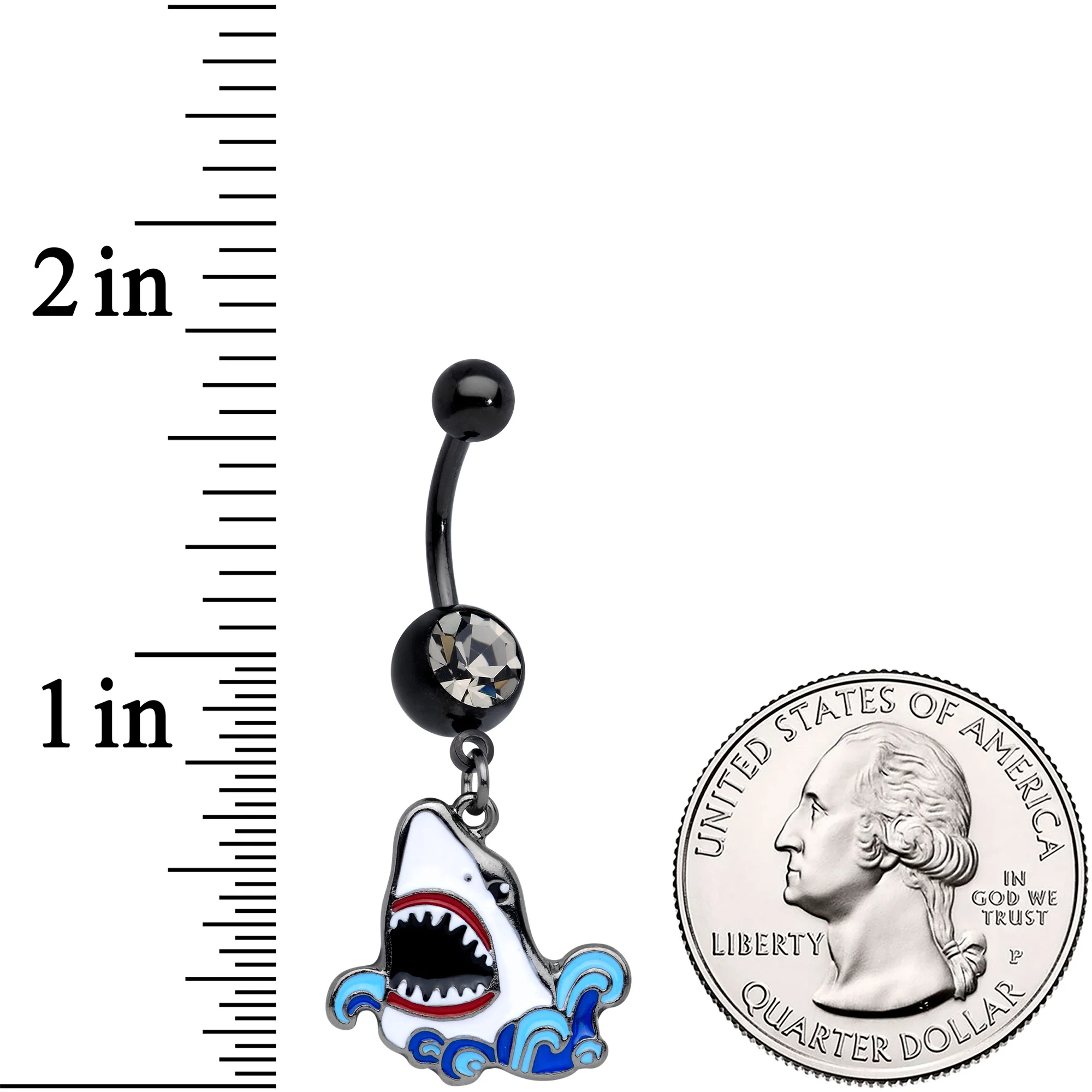 Clear Gem Black Shark Bite Dangle Belly Ring - Image 3