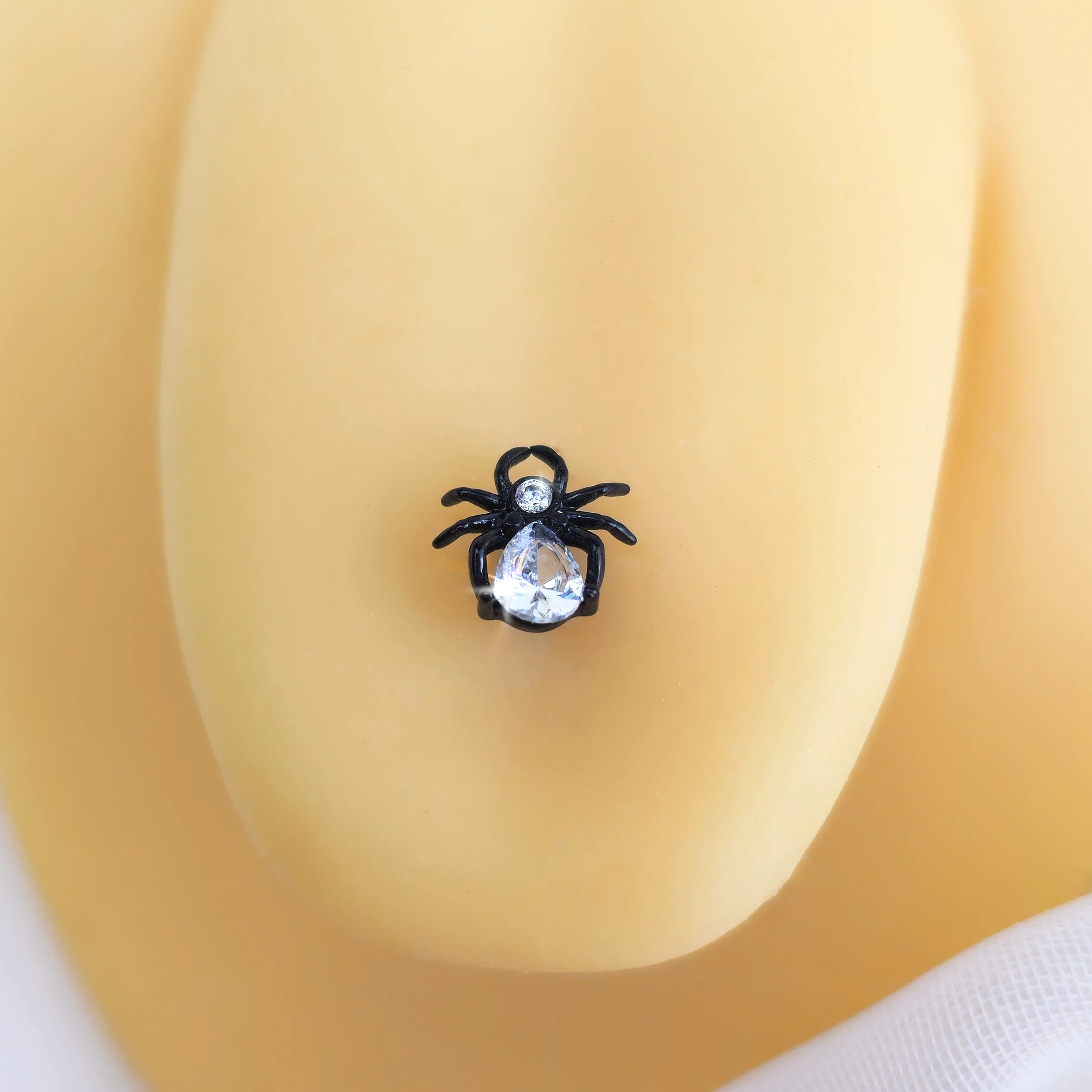 Clear Gem Black Sharp Looking Spider Barbell Tongue Ring - Image 2