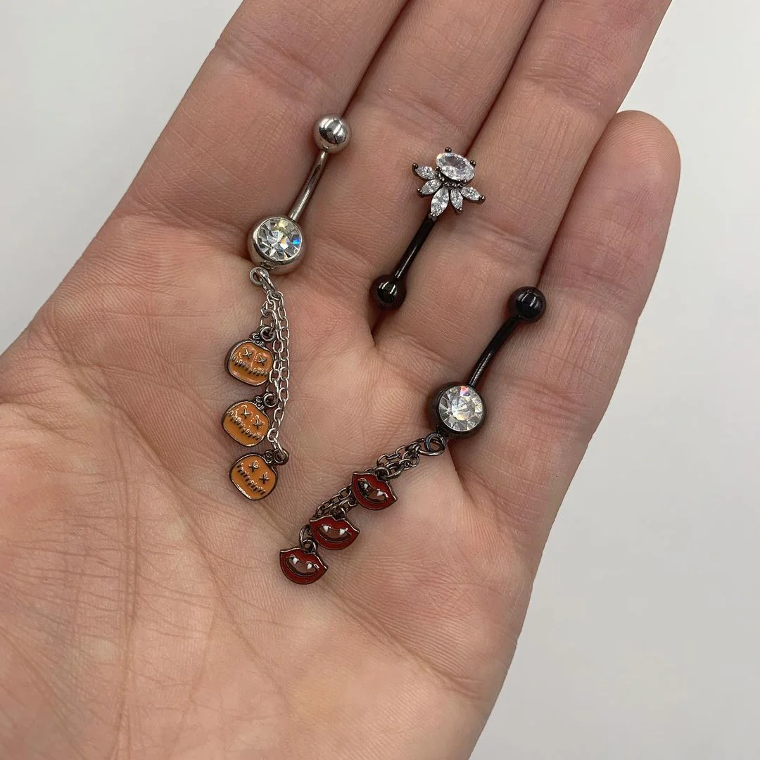 Clear Gem Black Spray Belly Ring - Image 2