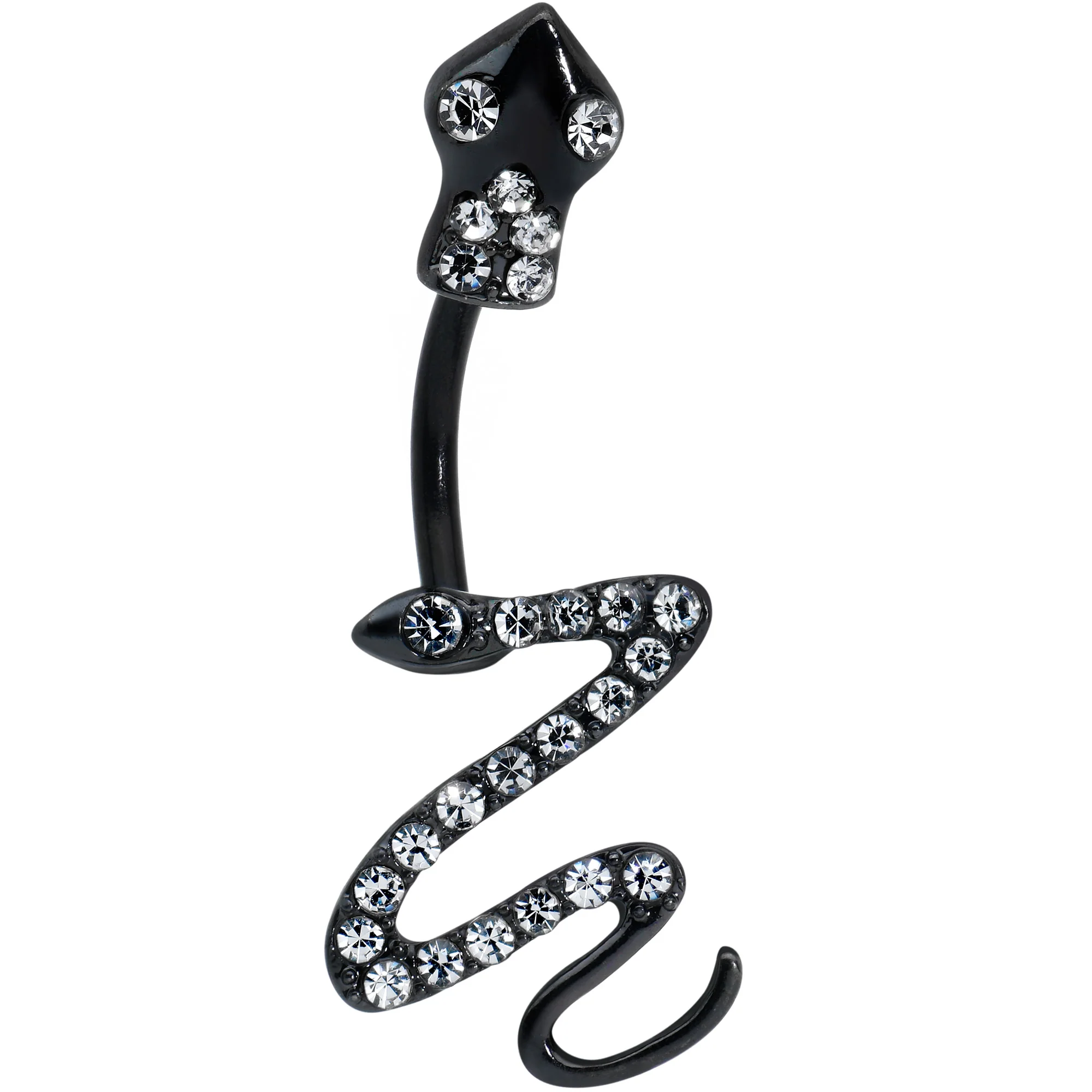 Clear Gem Black Stylish Snakes Double Mount Belly Ring - Image 2