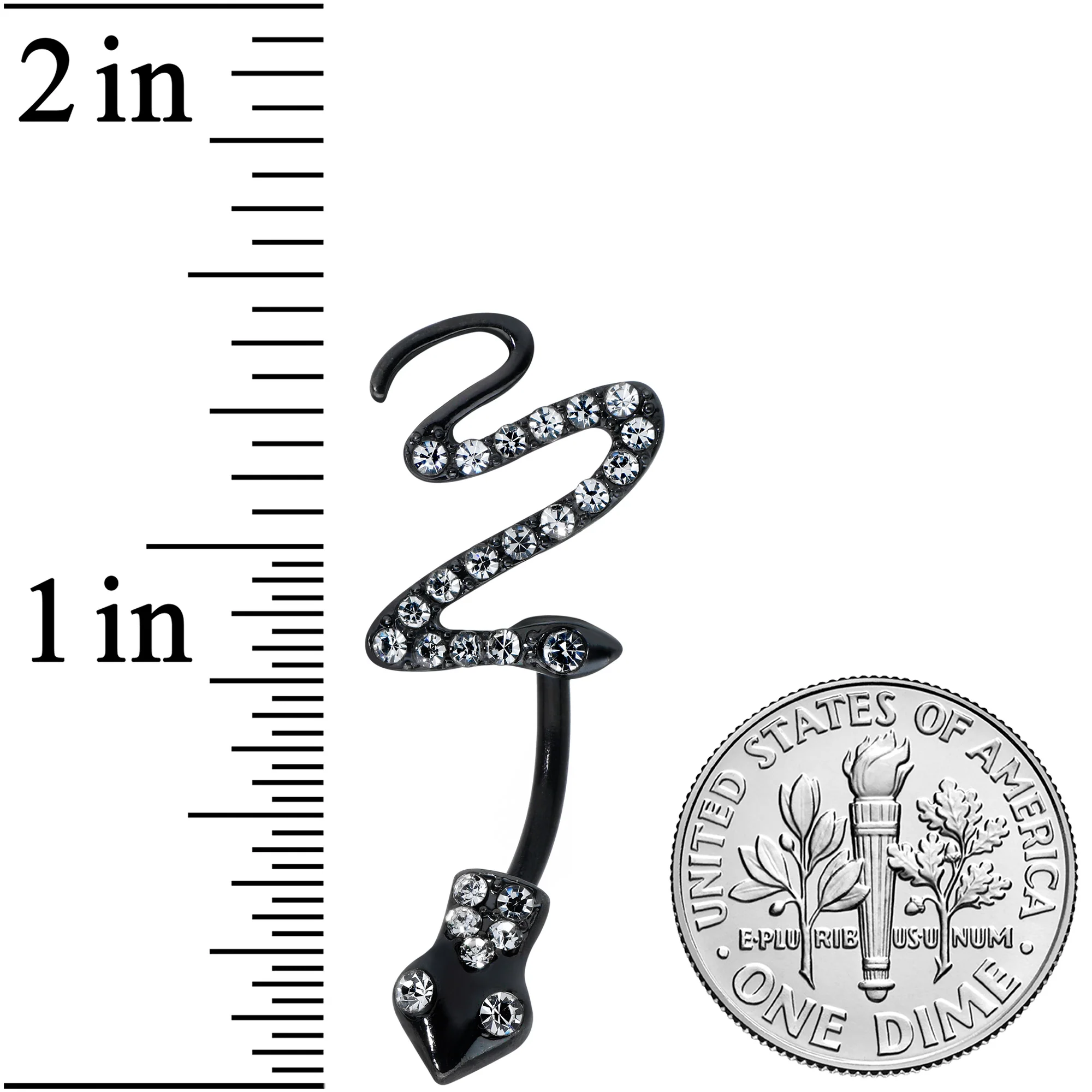 Clear Gem Black Stylish Snakes Double Mount Belly Ring - Image 3