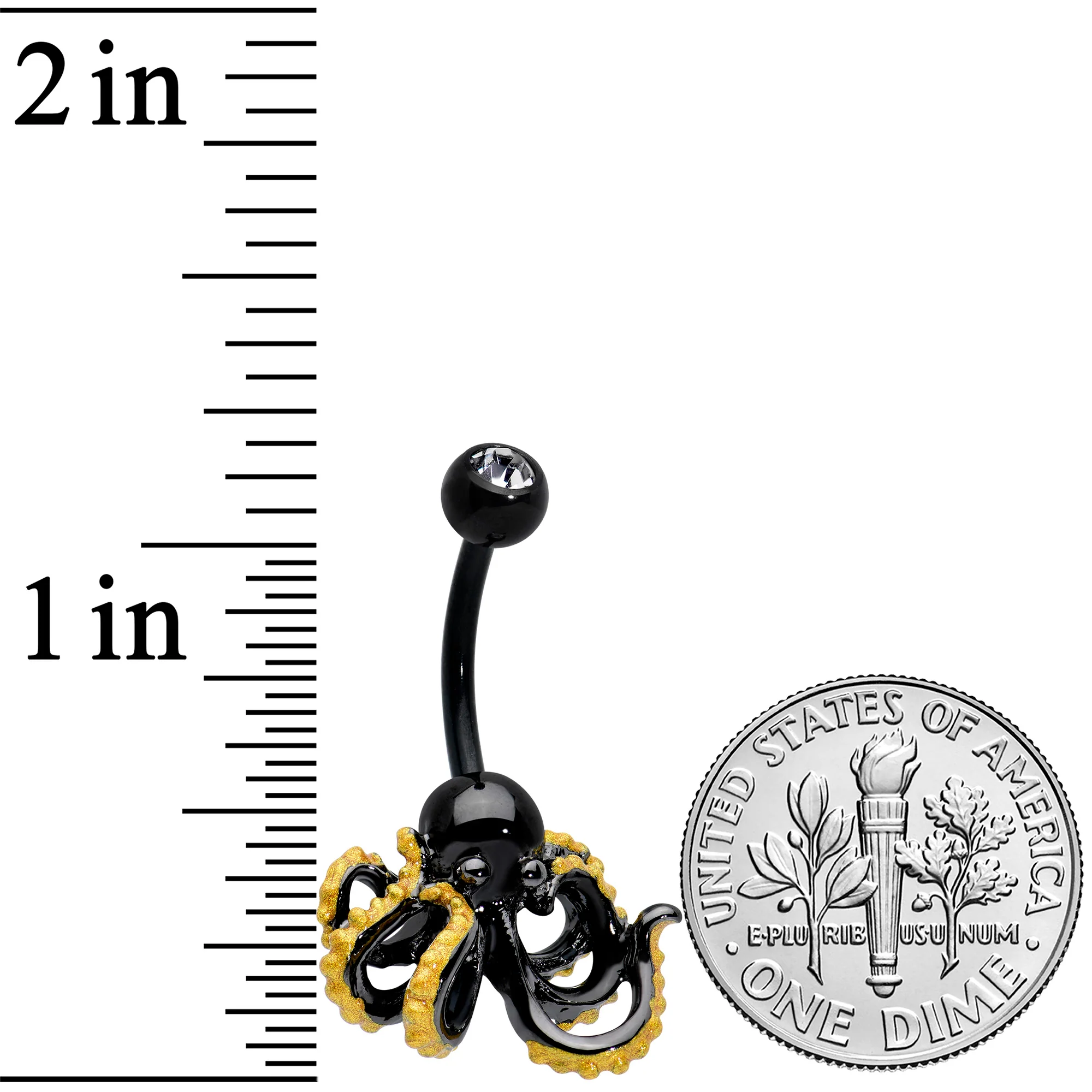 Clear Gem Black Understated Octopus Belly Ring - Image 2
