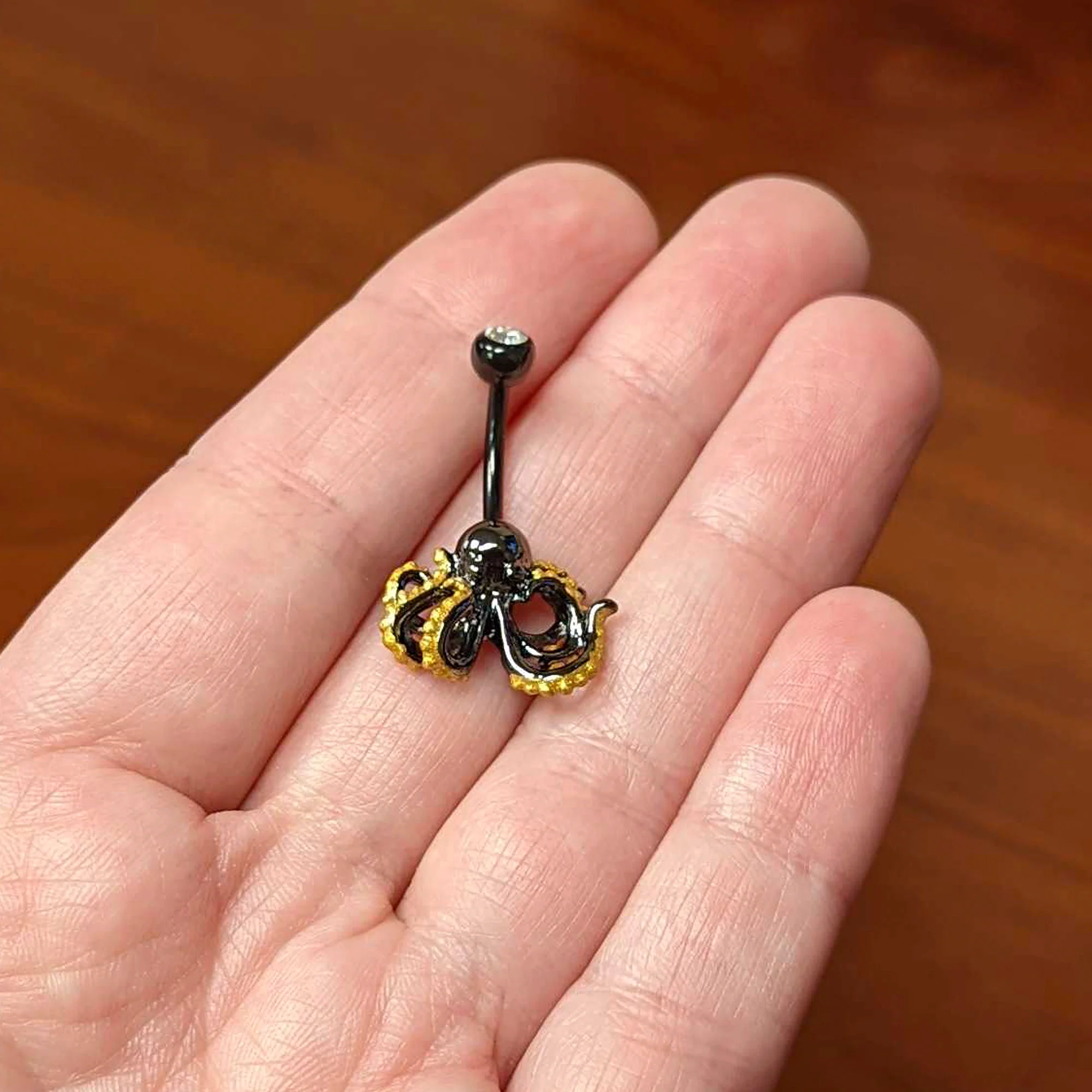 Clear Gem Black Understated Octopus Belly Ring - Image 3