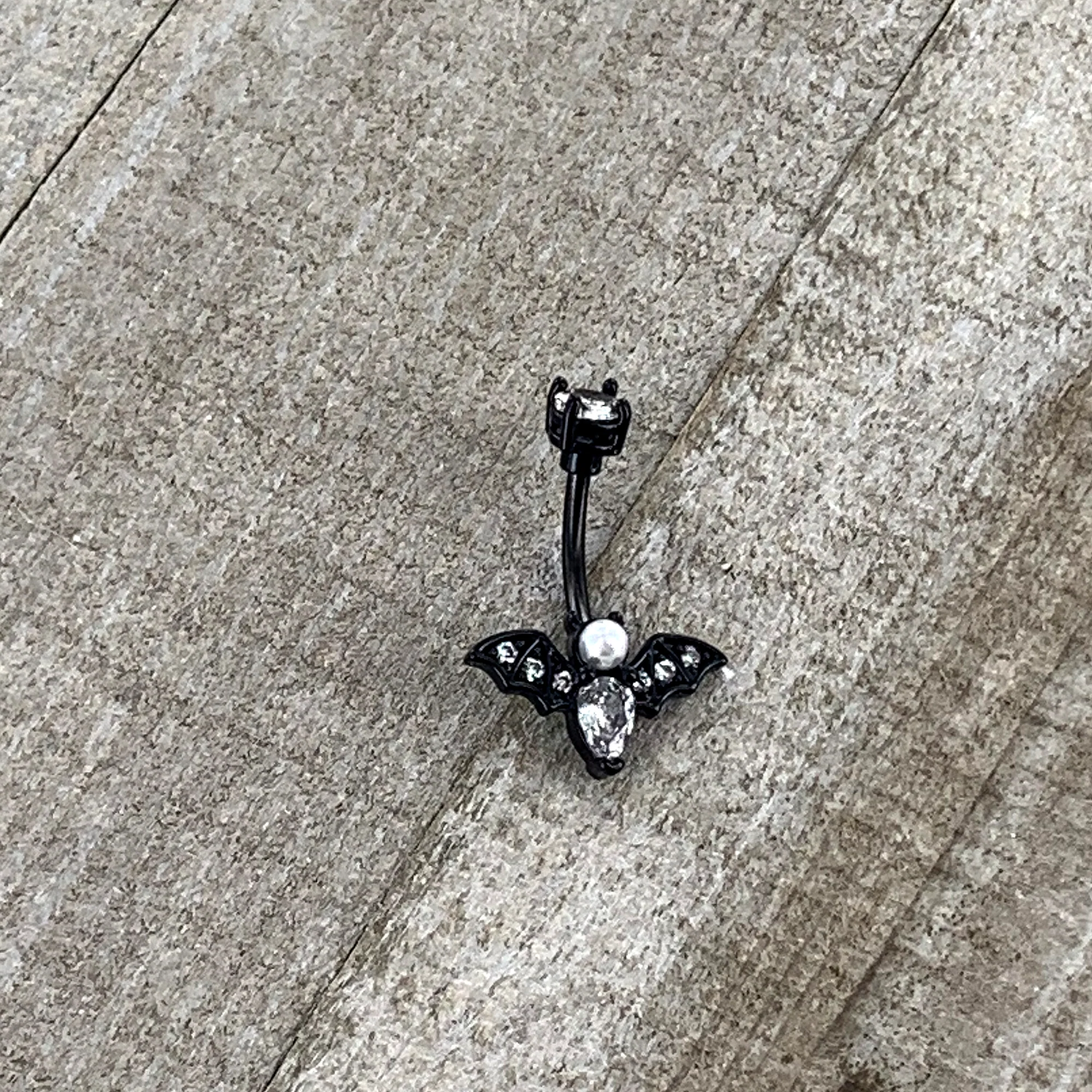 Clear Gem Black Vampire Bat Halloween Double Mount Belly Ring - Image 6