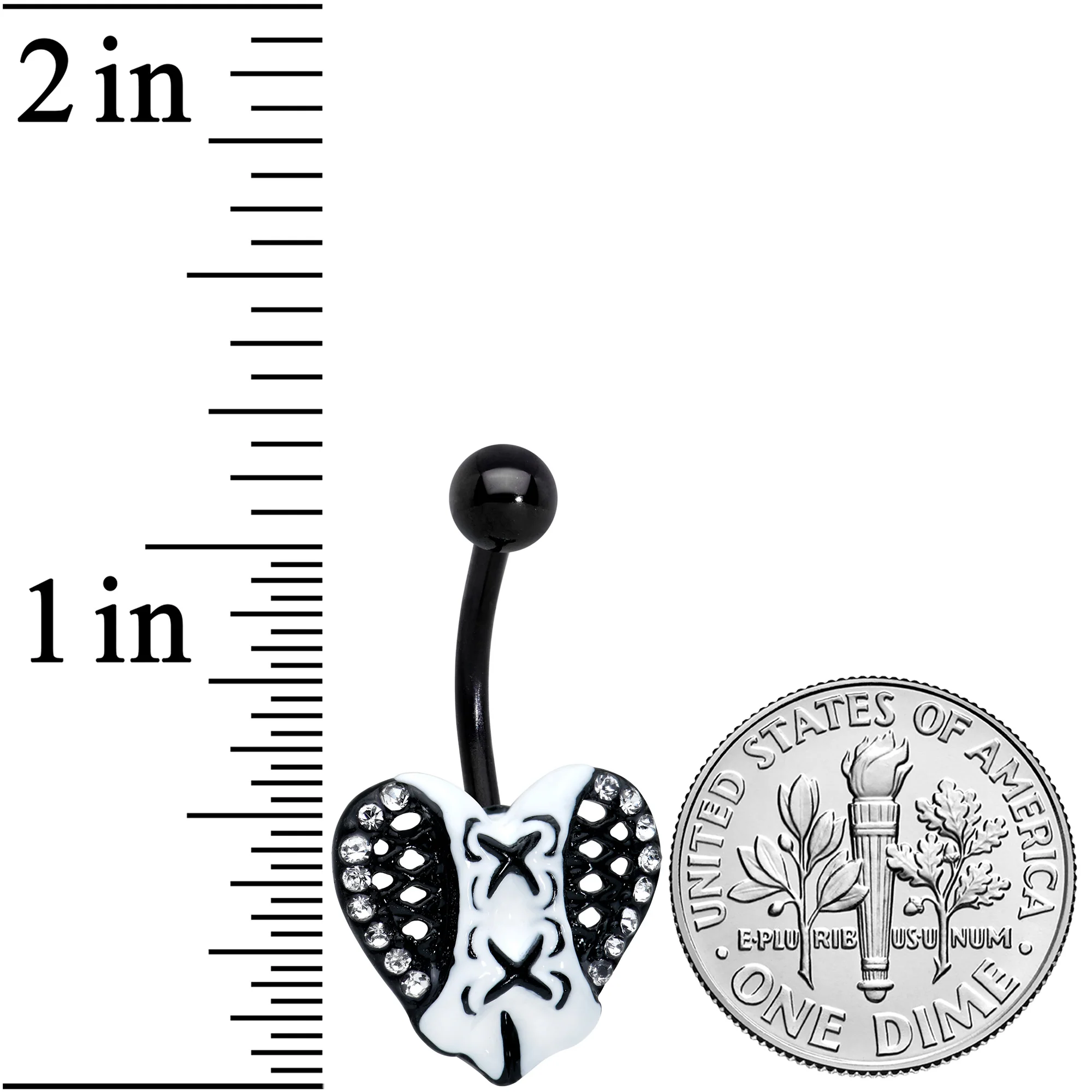 Clear Gem Black White Corset Heart Valentines Day Belly Ring - Image 2