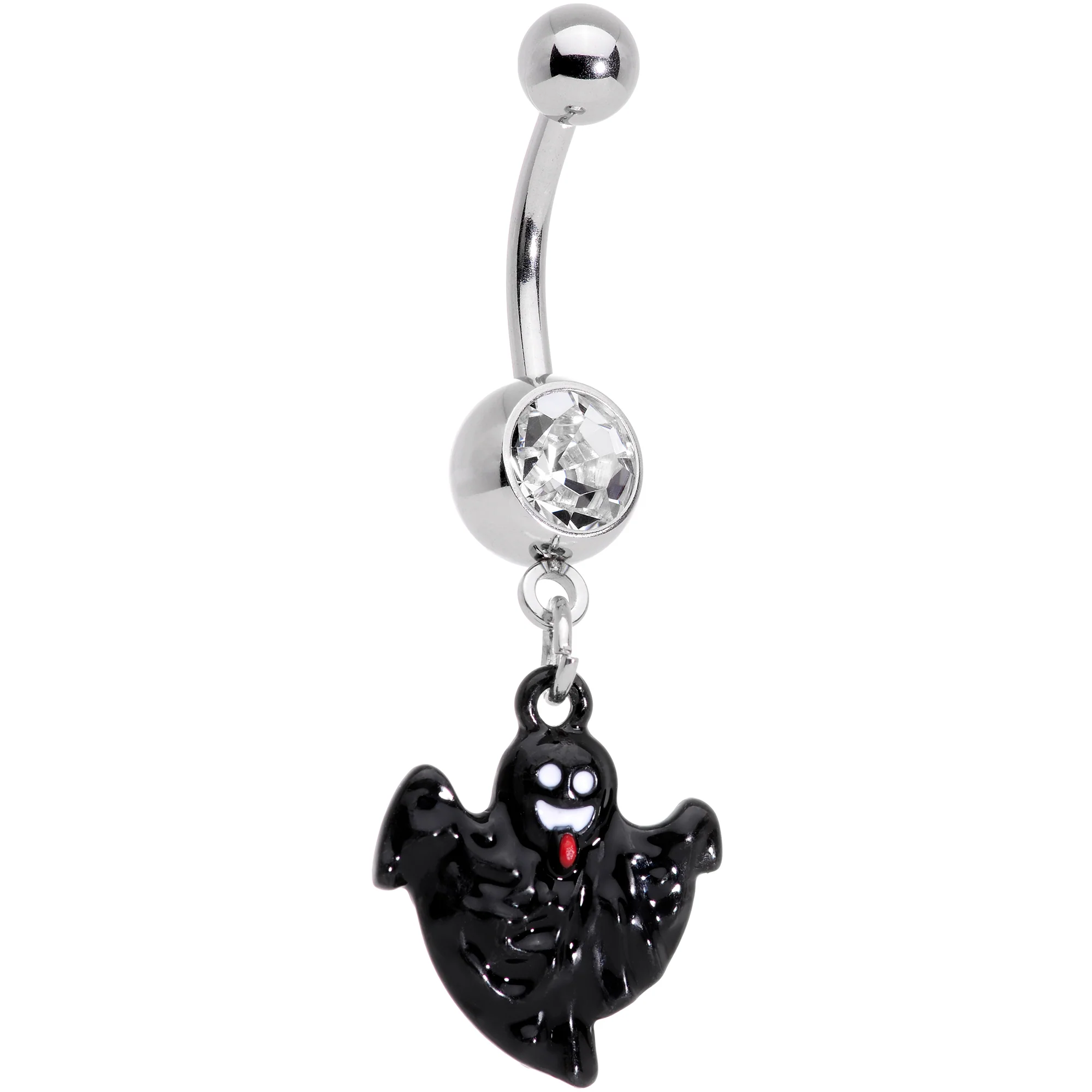 Clear Gem Black White Ghost Halloween Dangle Belly Ring Set of 2 - Image 3