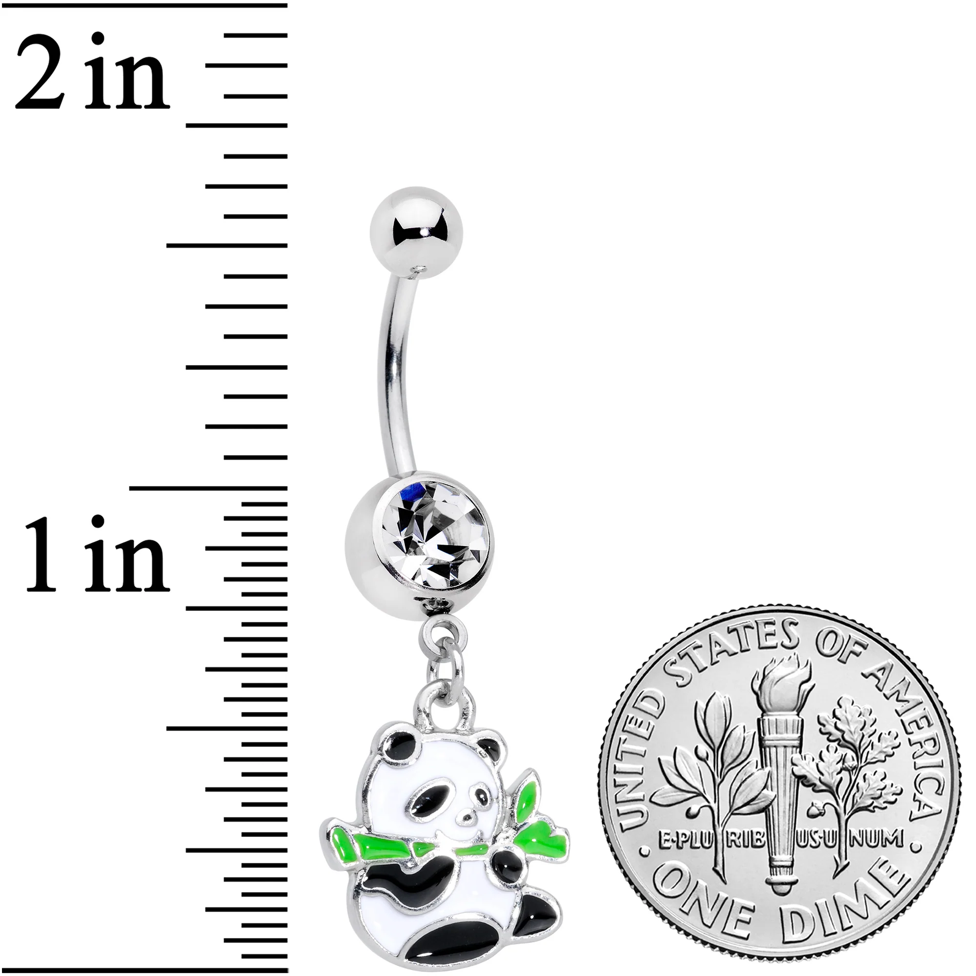 Clear Gem Black White Hungry Panda Bear Dangle Belly Ring - Image 2