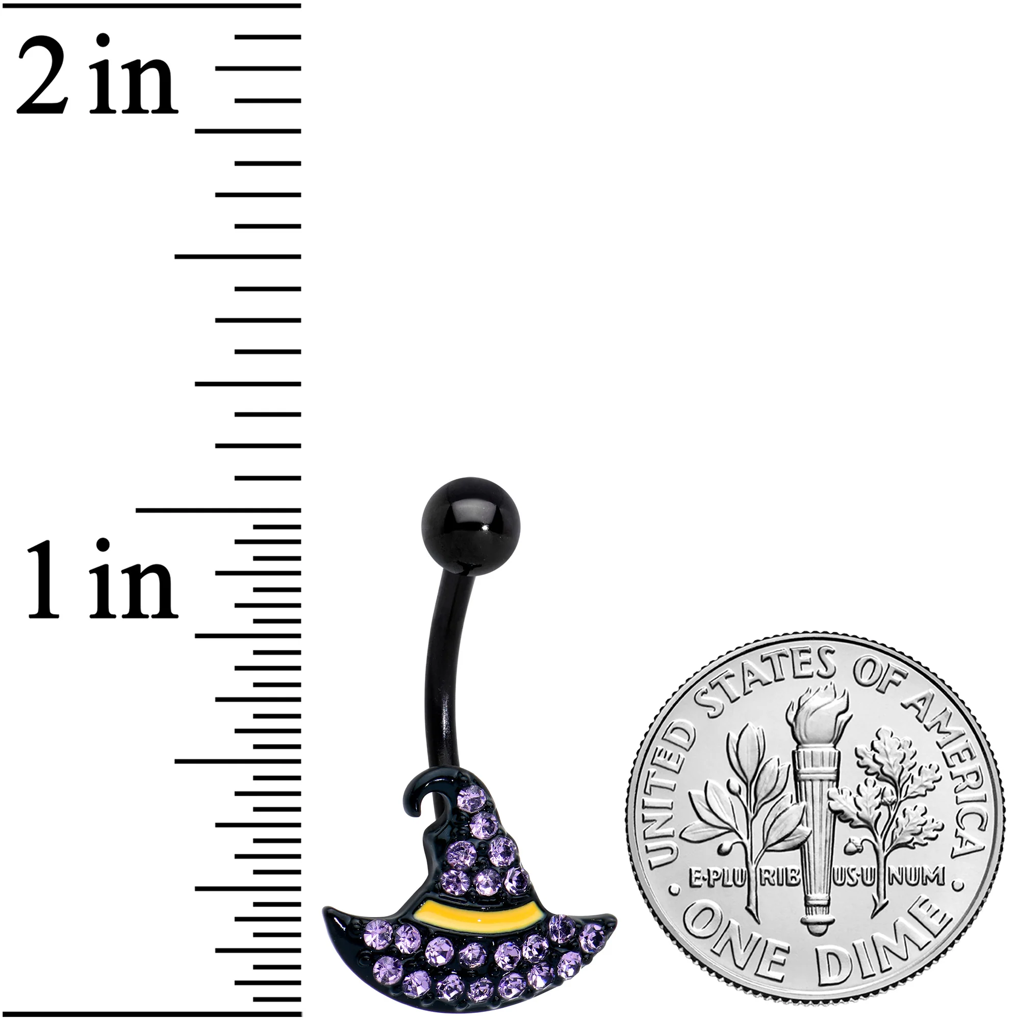 Clear Gem Black Witch Hat Halloween Belly Ring - Image 2