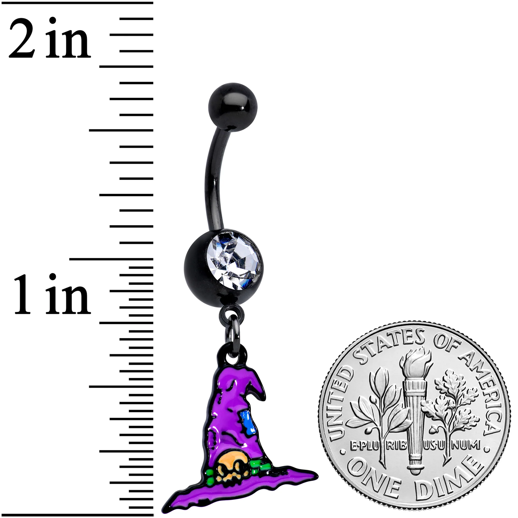 Clear Gem Black Witches Purple Hat Halloween Dangle Belly Ring - Image 2