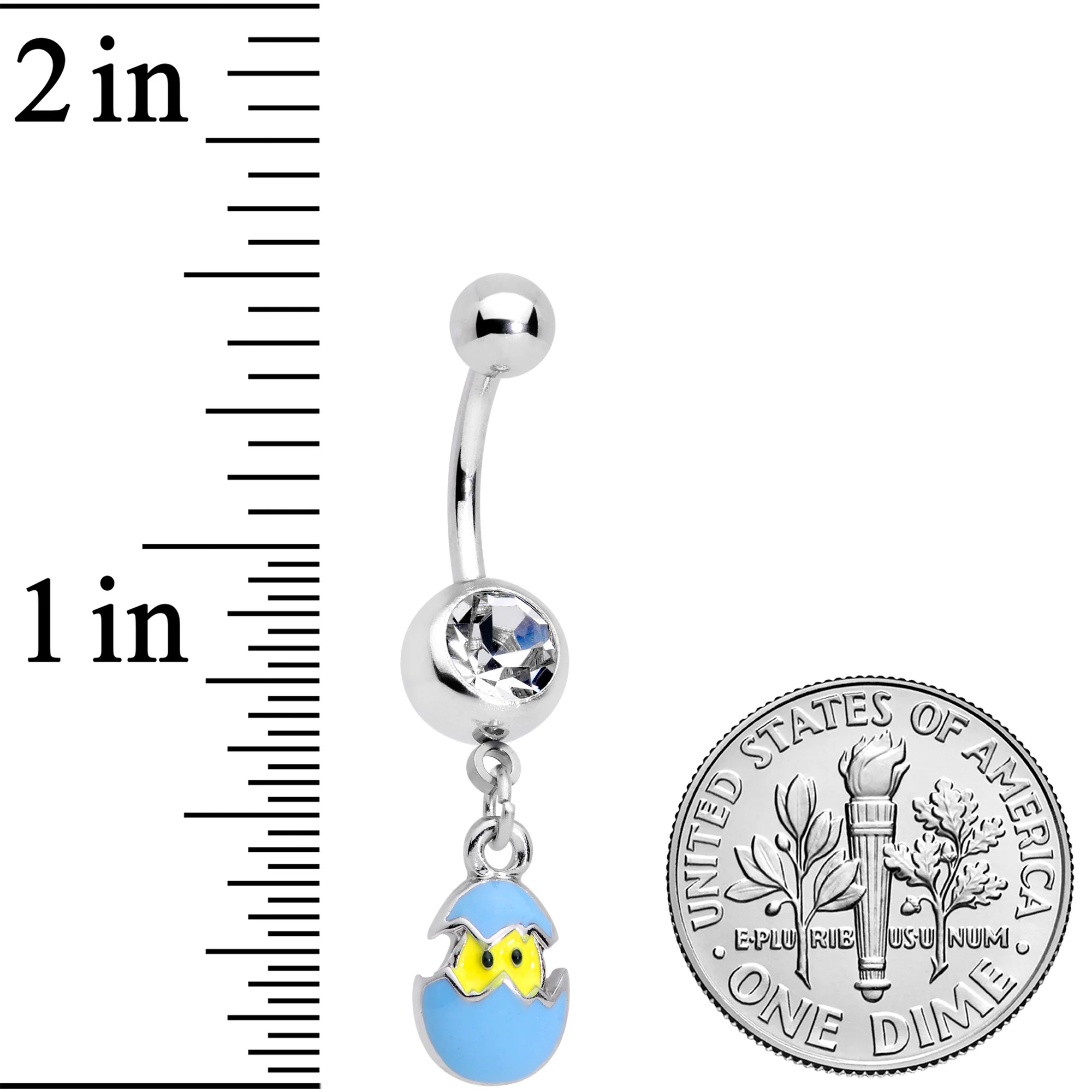 Clear Gem Blue Easter Egg Chick Dangle Belly Ring - Image 2