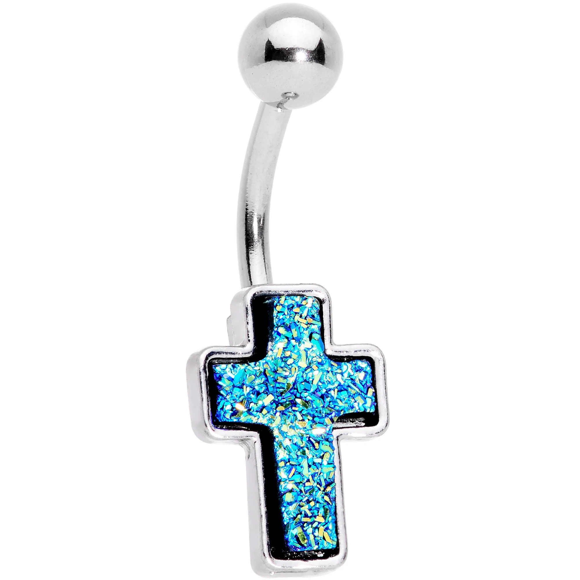 Clear Gem Blue Faux Druzy Cross Belly Ring Set of 4 - Image 2