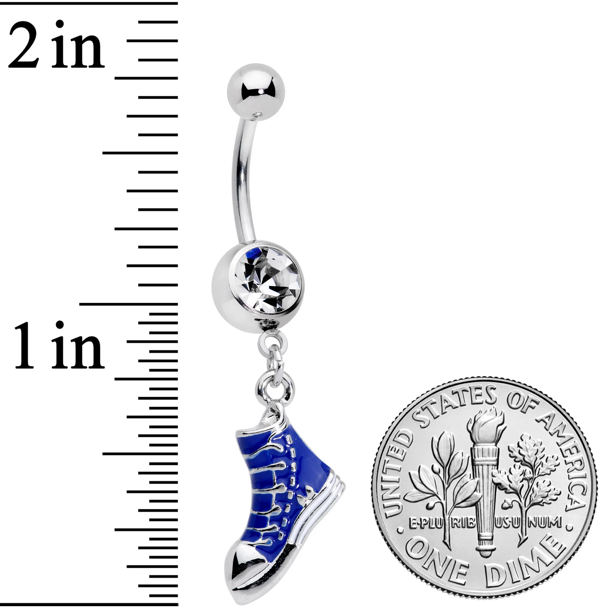 Clear Gem Blue High Top Sneaker Dangle Belly Ring - Image 2