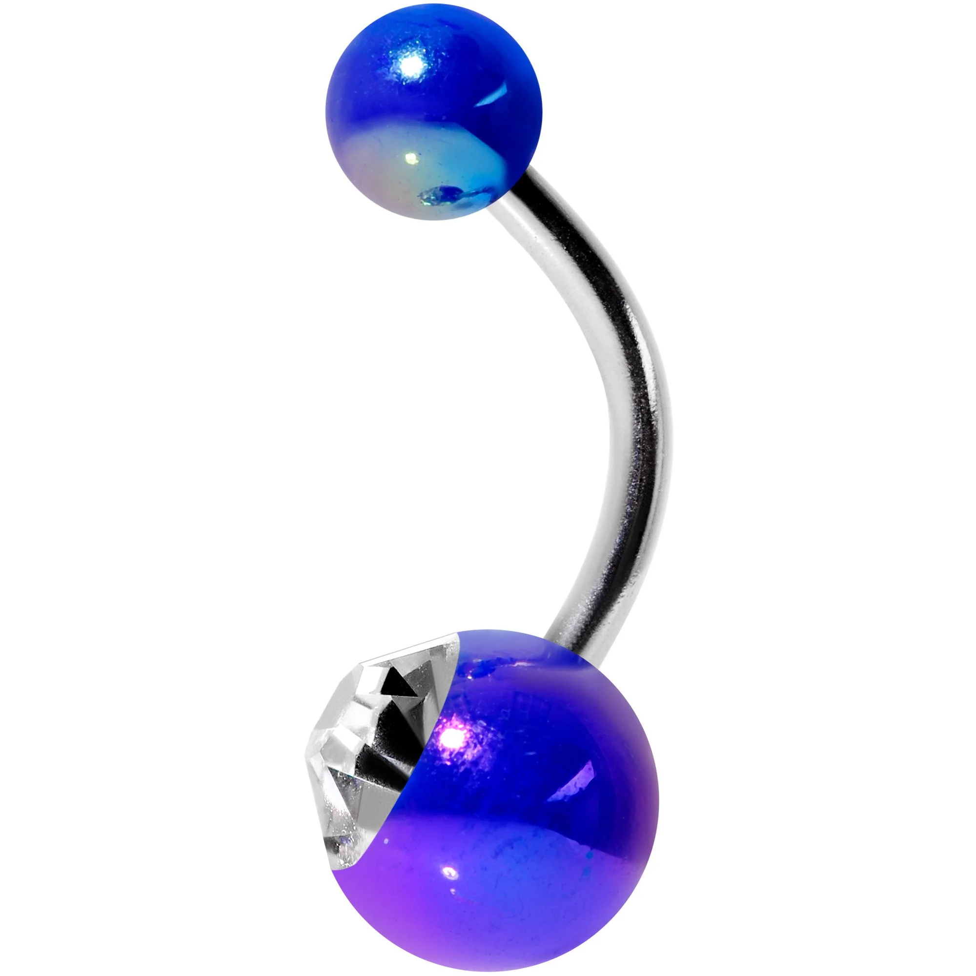 Clear Gem Blue Purple Pearlescent Acrylic Galactic Rainbow Belly Ring - Image 2