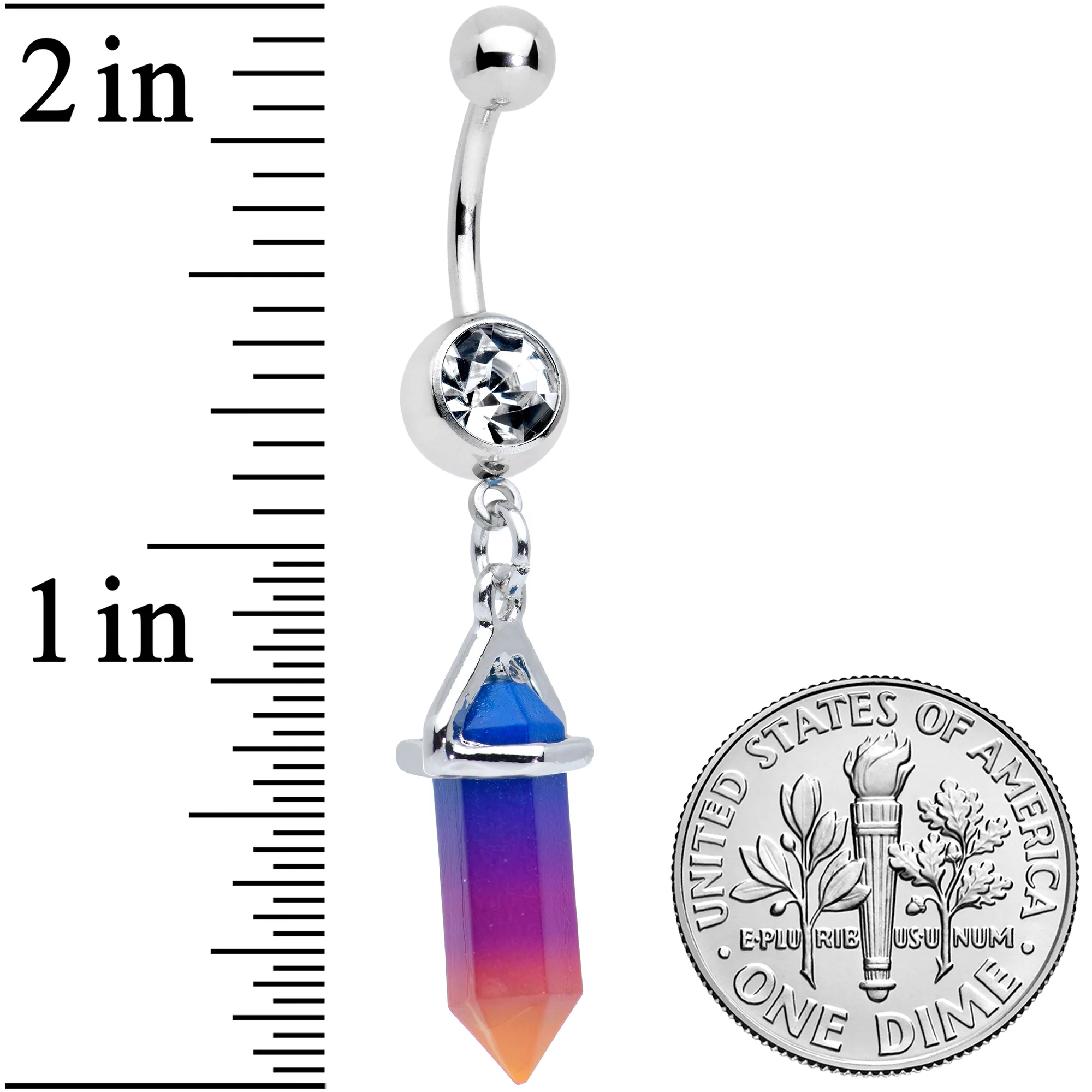 Clear Gem Blue Purple Yellow Ombre Stone Hippie Dangle Belly Ring - Image 2