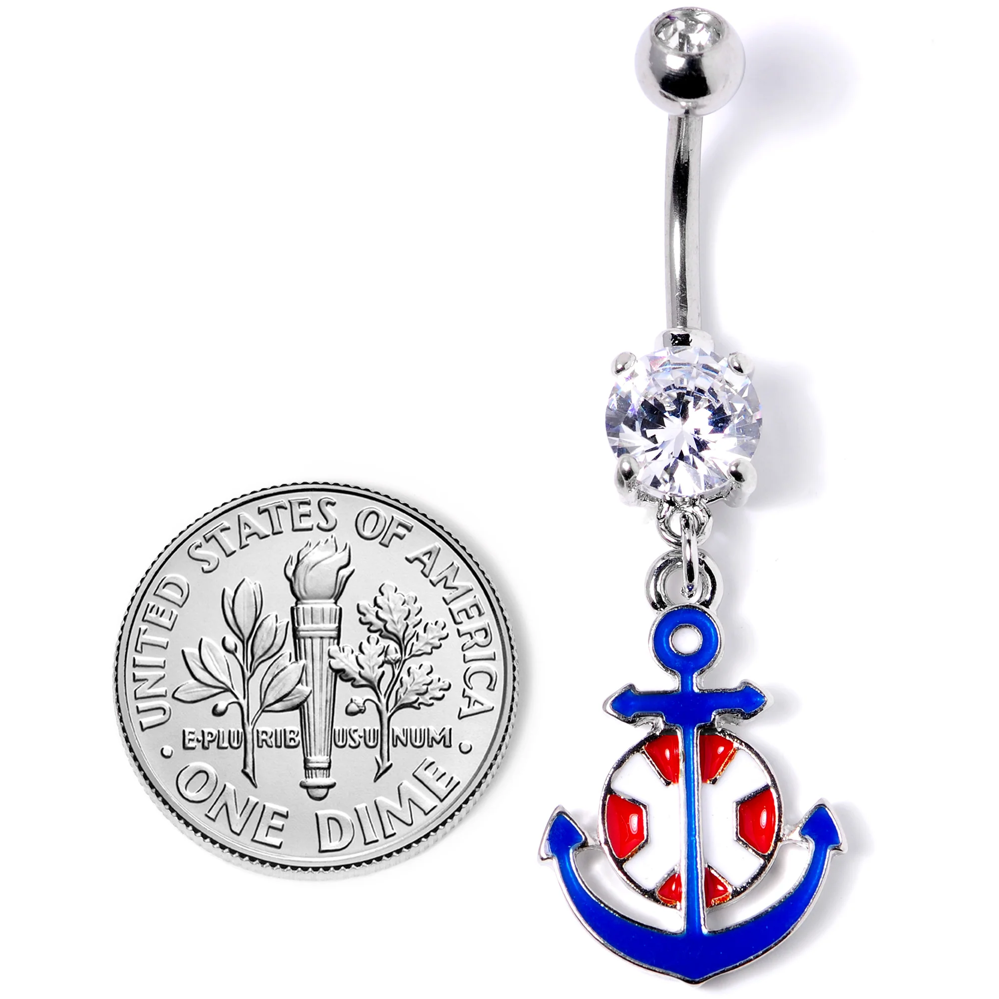 Clear Gem Blue Red Life Ring Anchor Nautical Belly Ring - Image 5