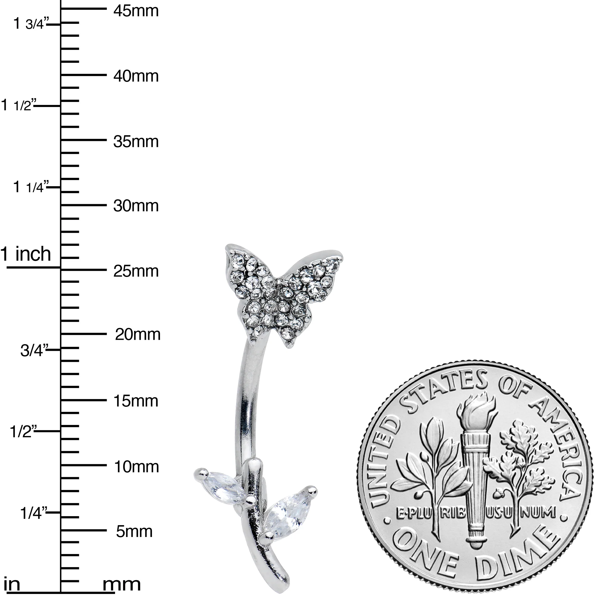 Clear Gem Branch Butterfly Top Mount Belly Ring - Image 2