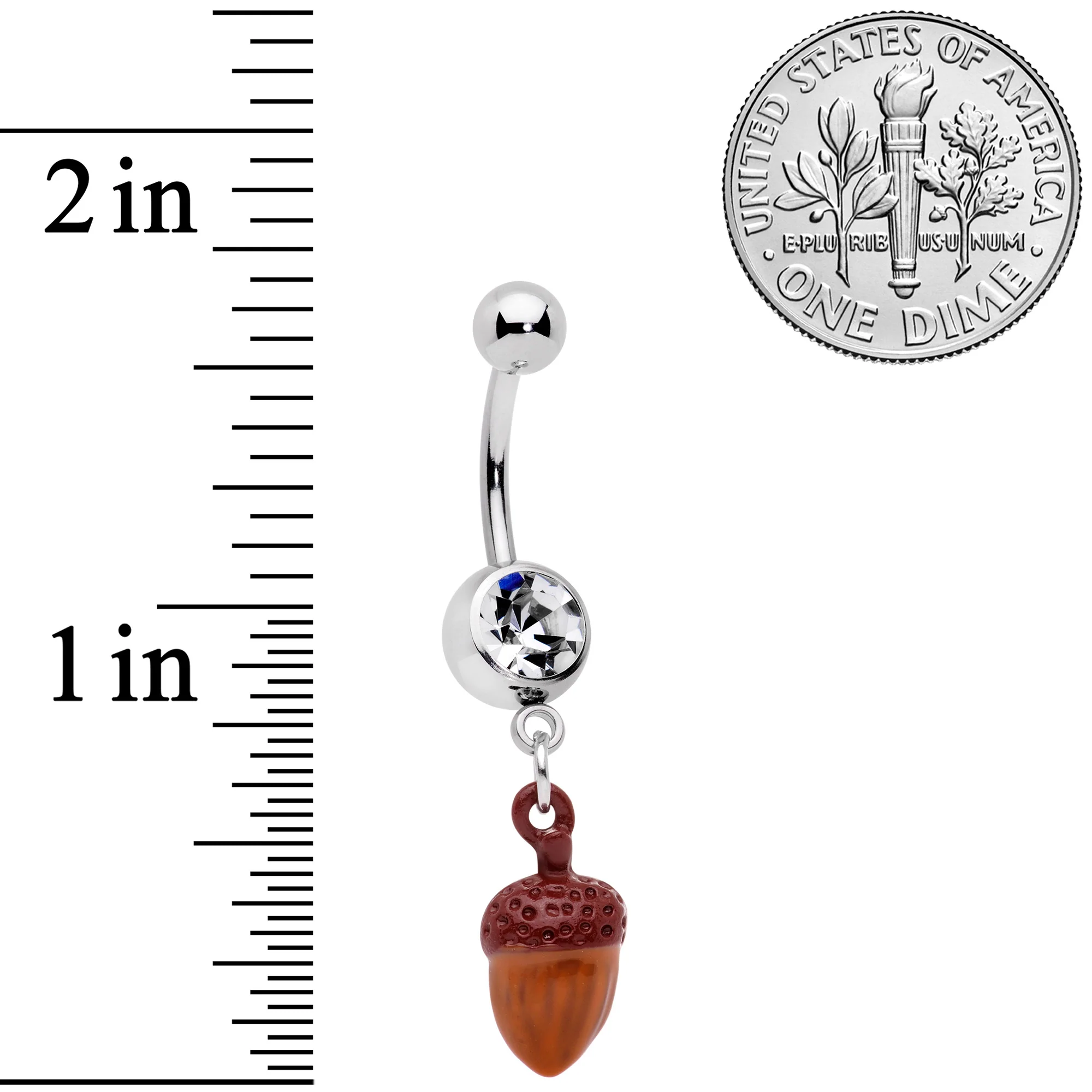 Clear Gem Brown Autumn Acorn Dangle Belly Ring - Image 6