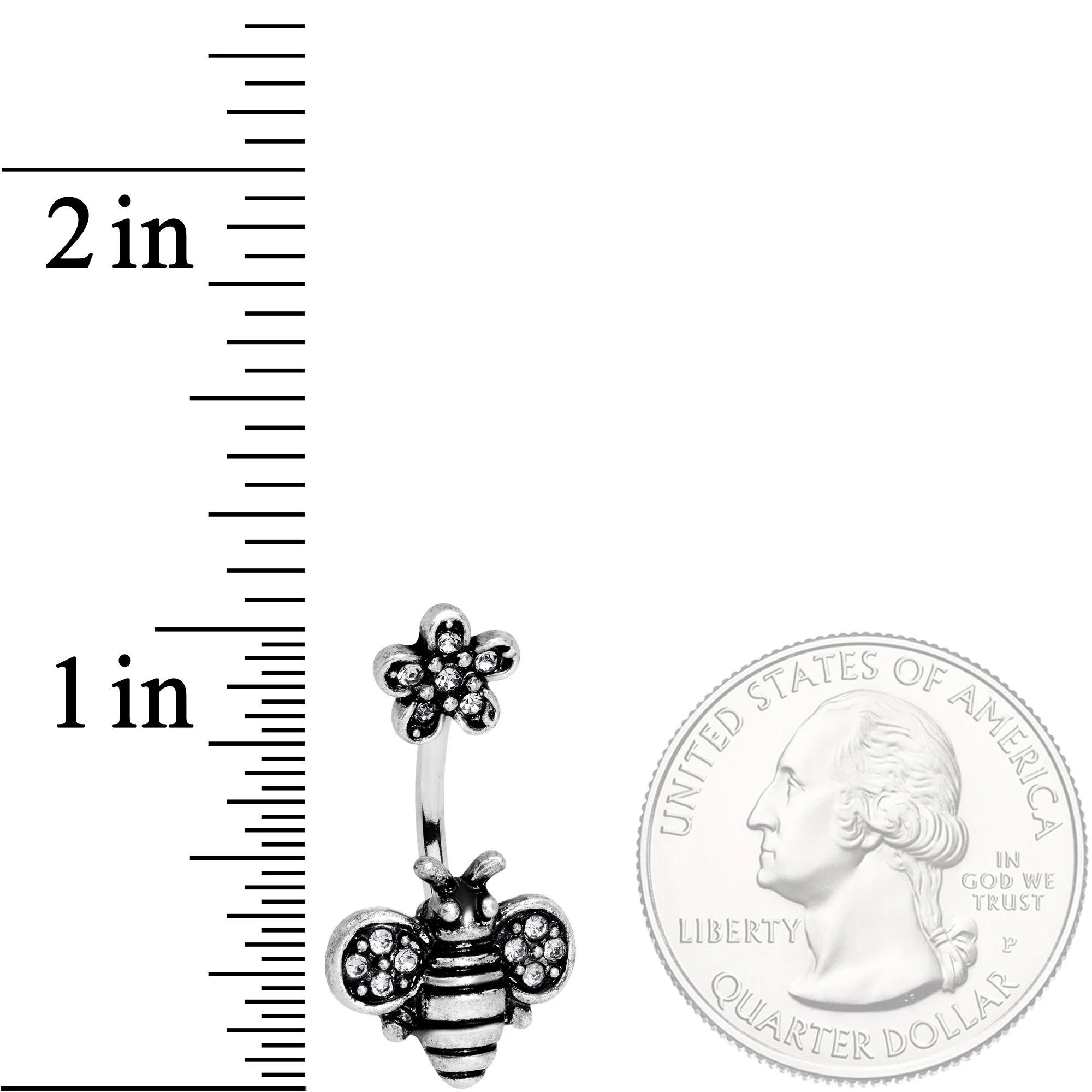 Clear Gem Bumble Bee Blossom Flower Double Mount Belly Ring - Image 2