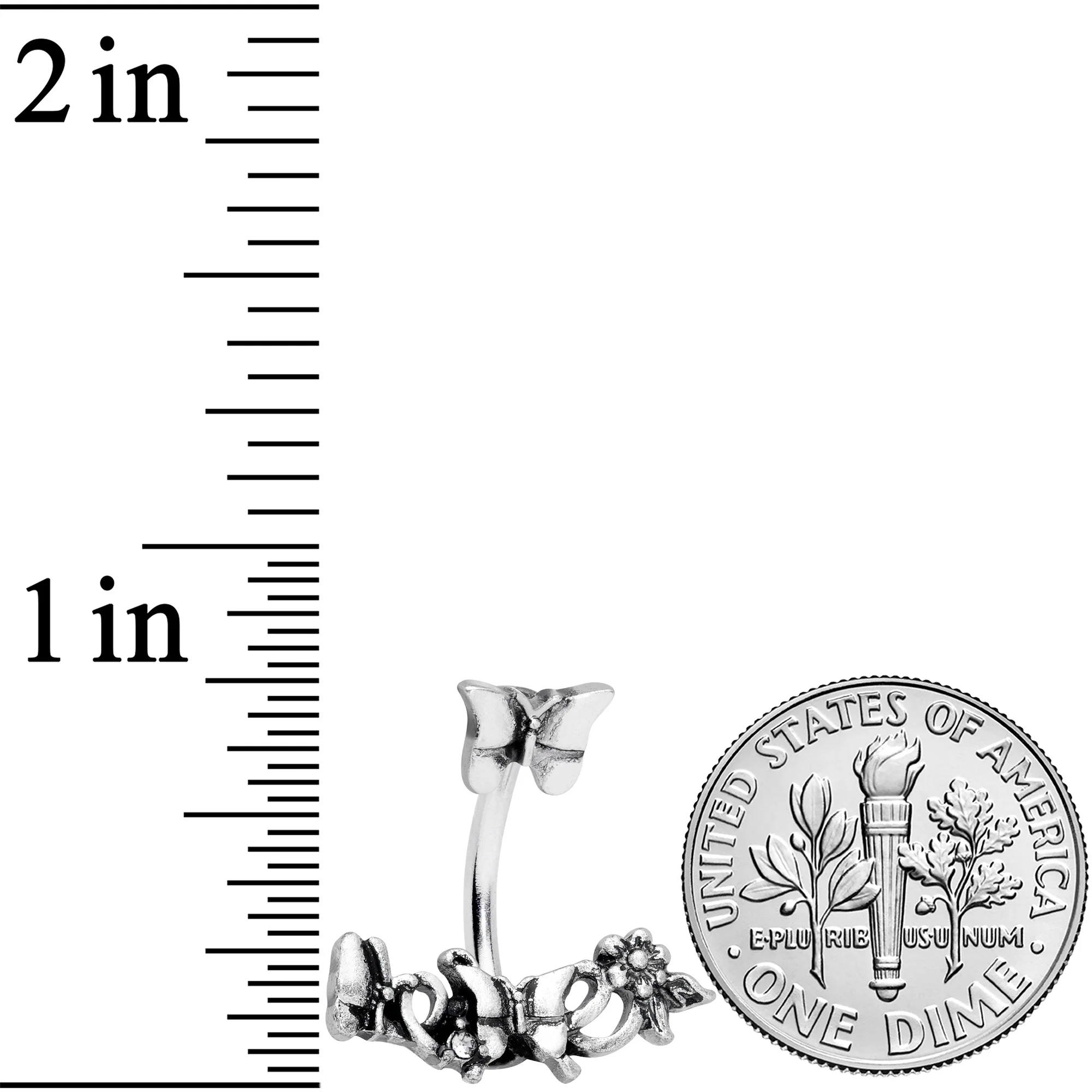 Clear Gem Butterfly Array Flower Double Mount Belly Ring - Image 2