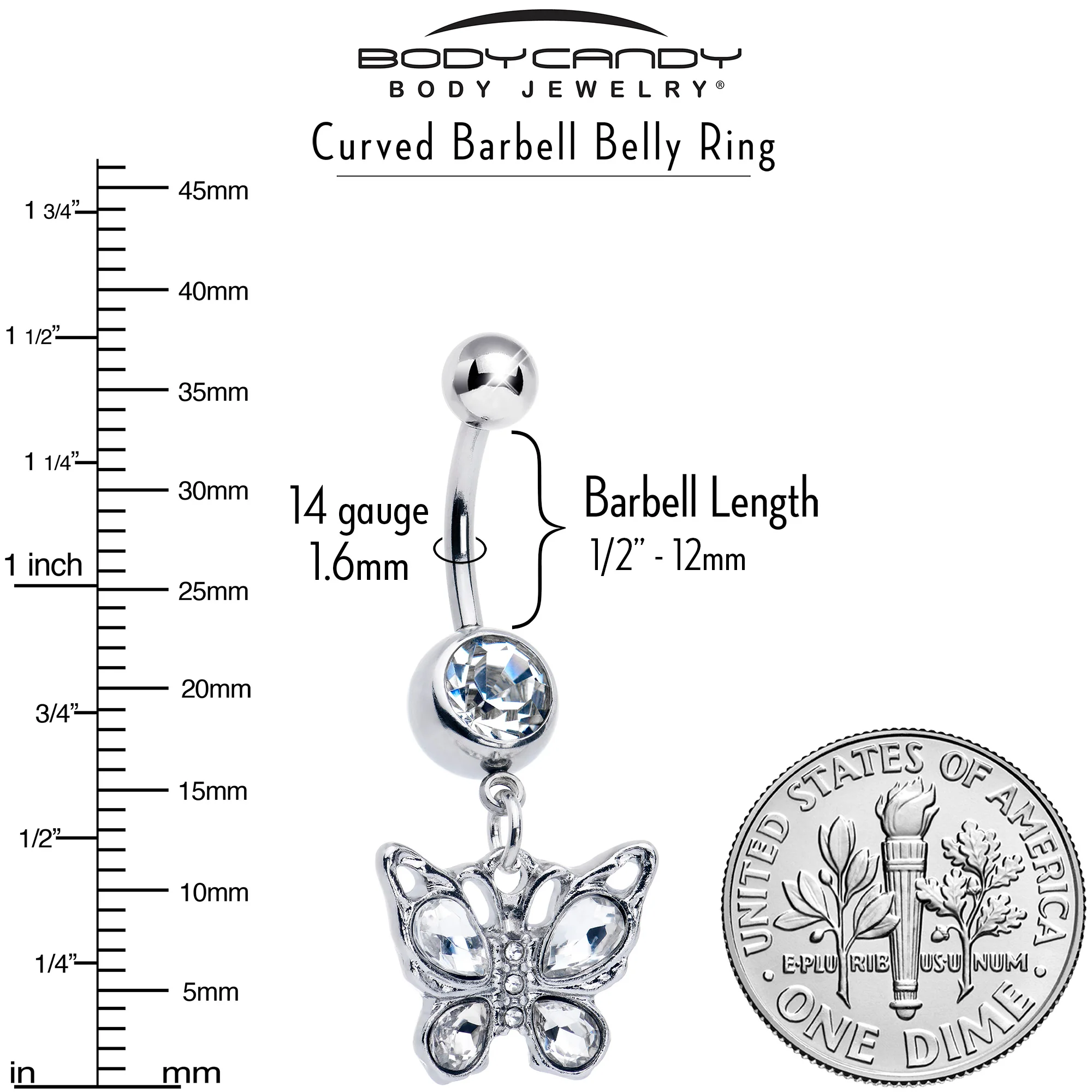 Clear Gem Butterfly Beauty Bling Dangle Belly Ring - Image 3