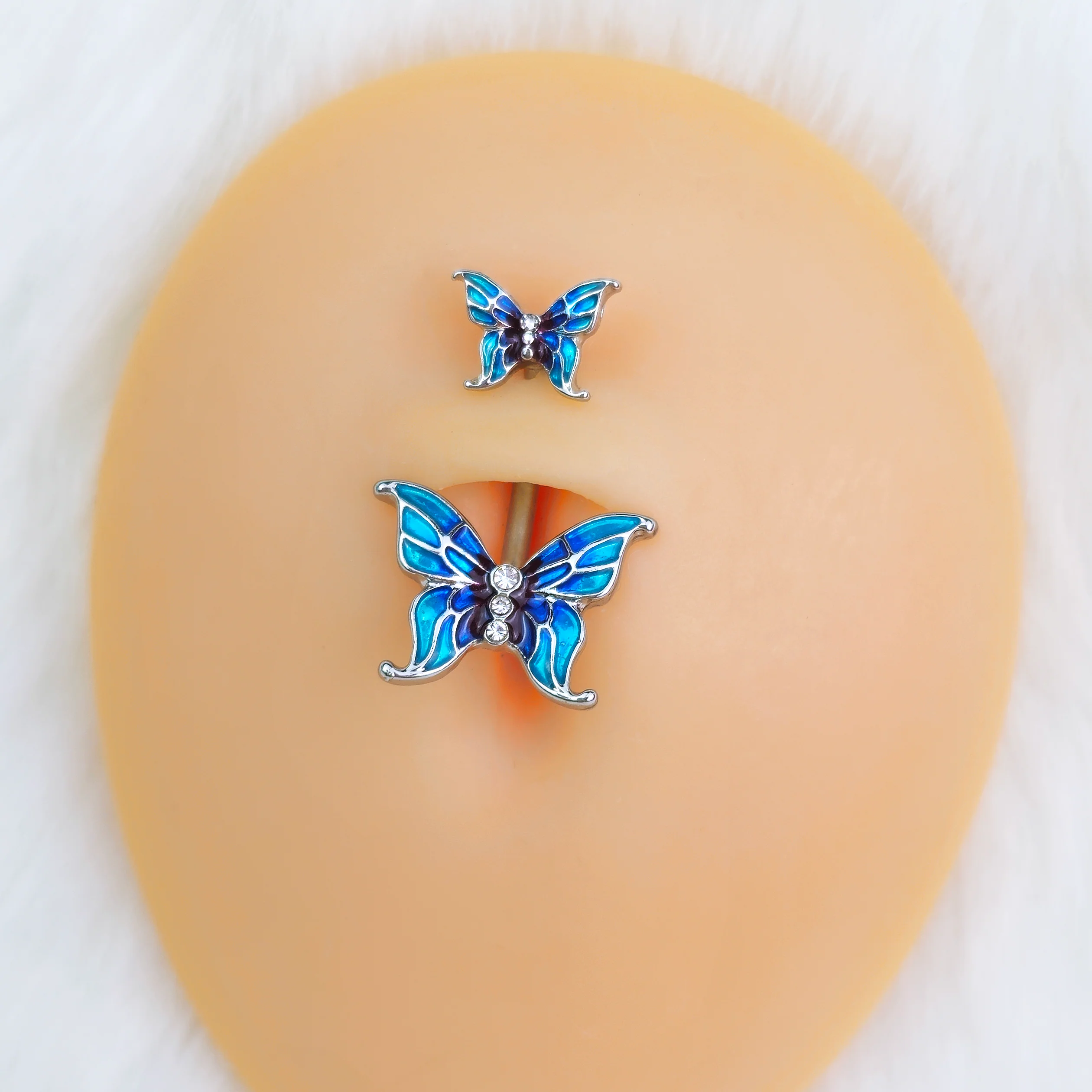 Clear Gem Butterfly Blue Sky Double Mount Belly Ring - Image 2
