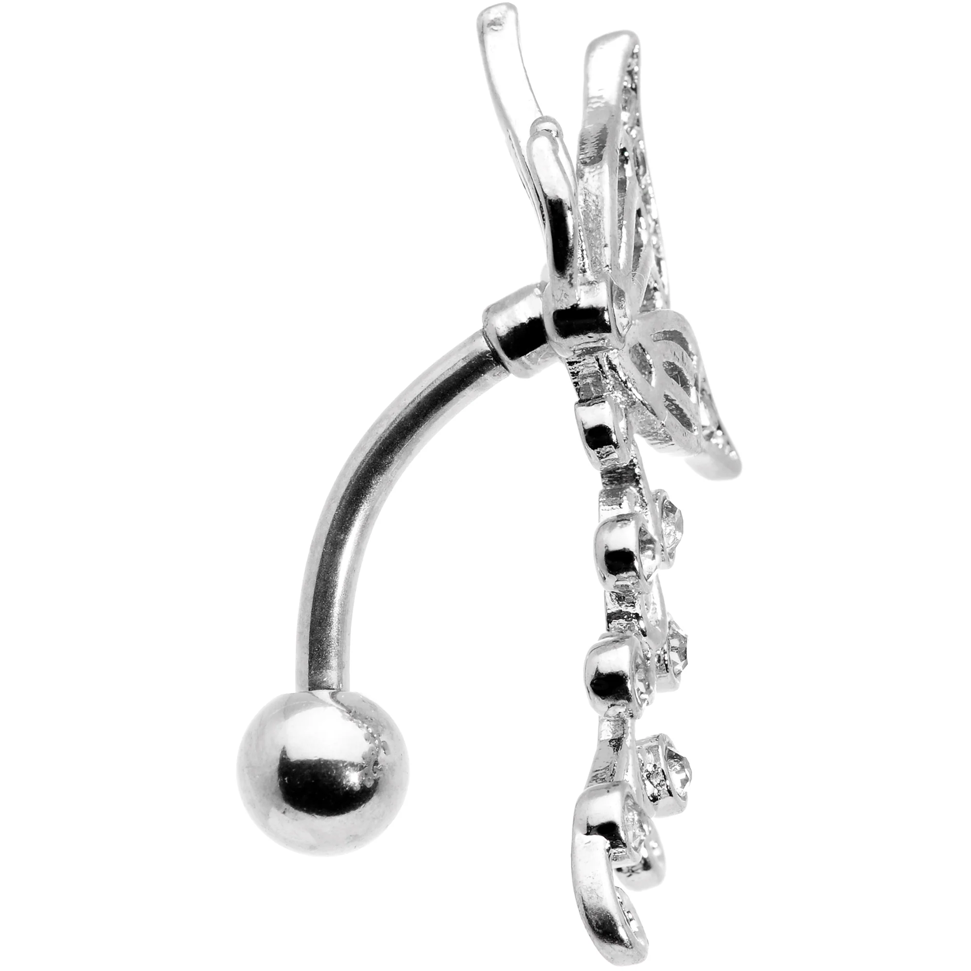 Clear Gem Butterfly Flower Garland Top Mount Belly Ring - Image 4
