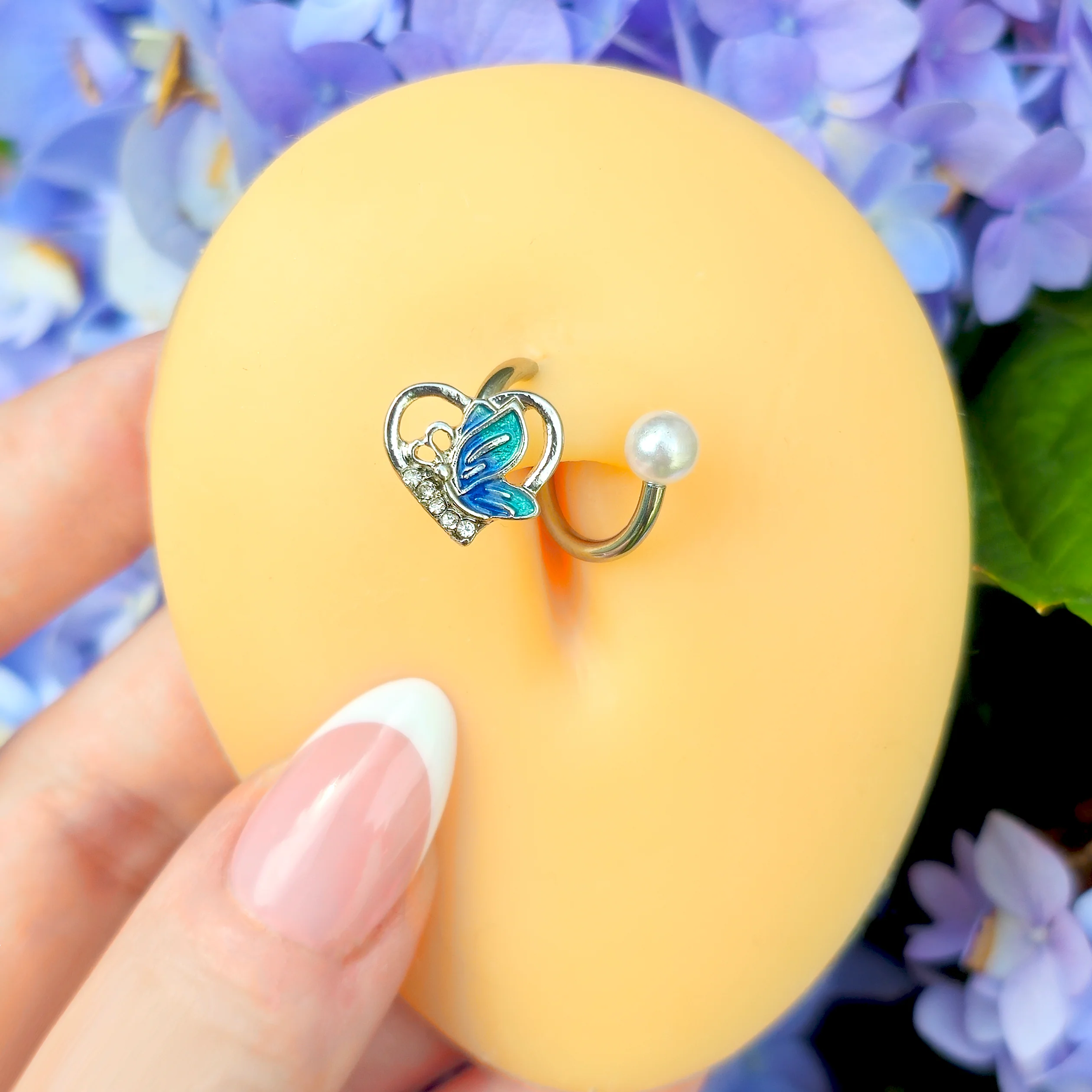 Clear Gem Butterfly Love Heart Blue Spiral Twister Belly Ring - Image 2