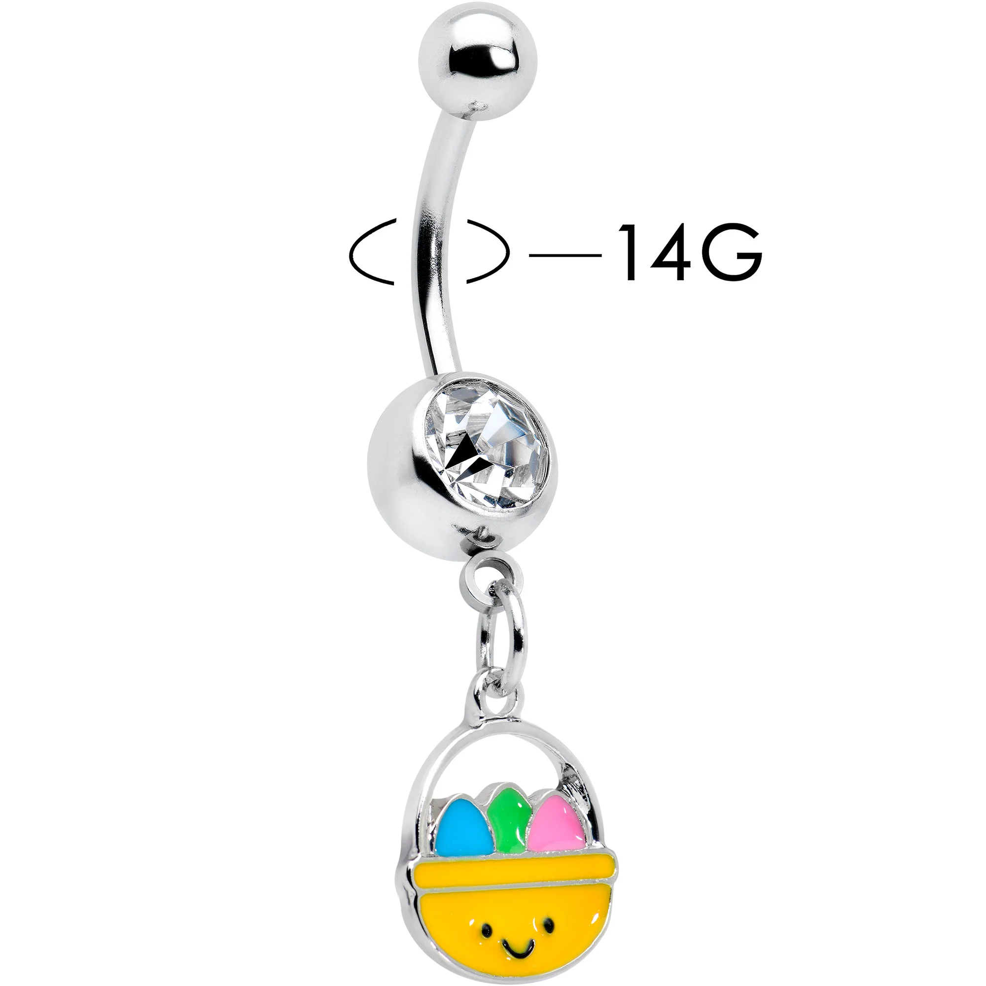 Clear Gem Celebration Easter Basket Dangle Belly Ring - Image 2