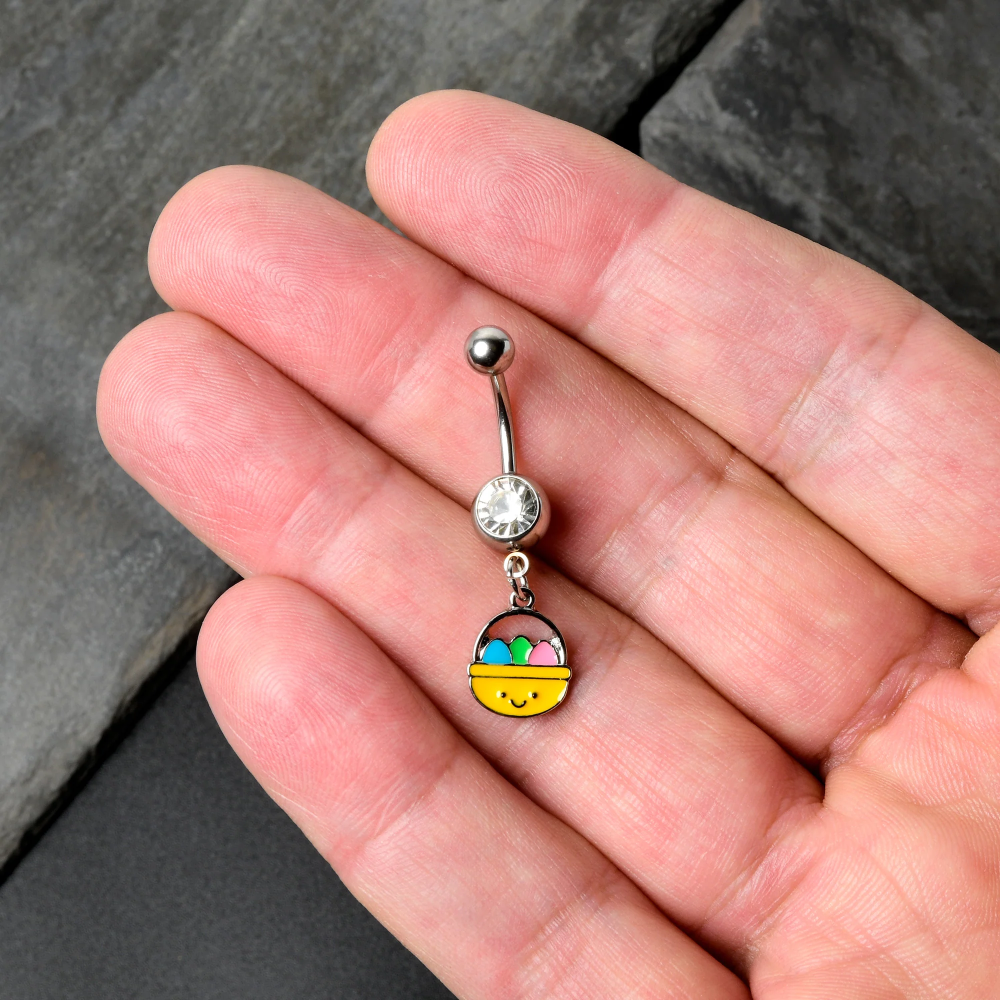 Clear Gem Celebration Easter Basket Dangle Belly Ring - Image 7