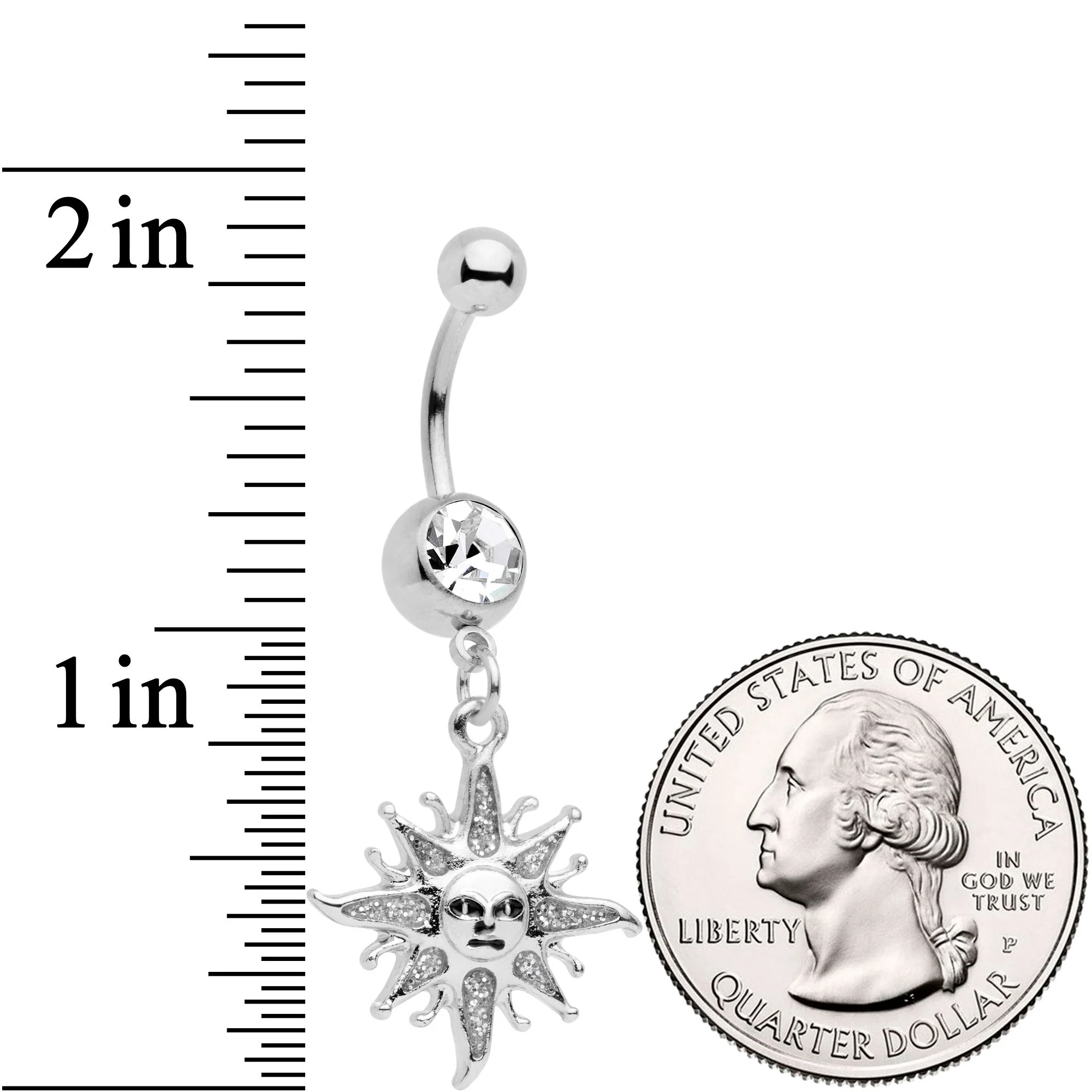 Clear Gem Celestial Sun Dangle Belly Ring - Image 2