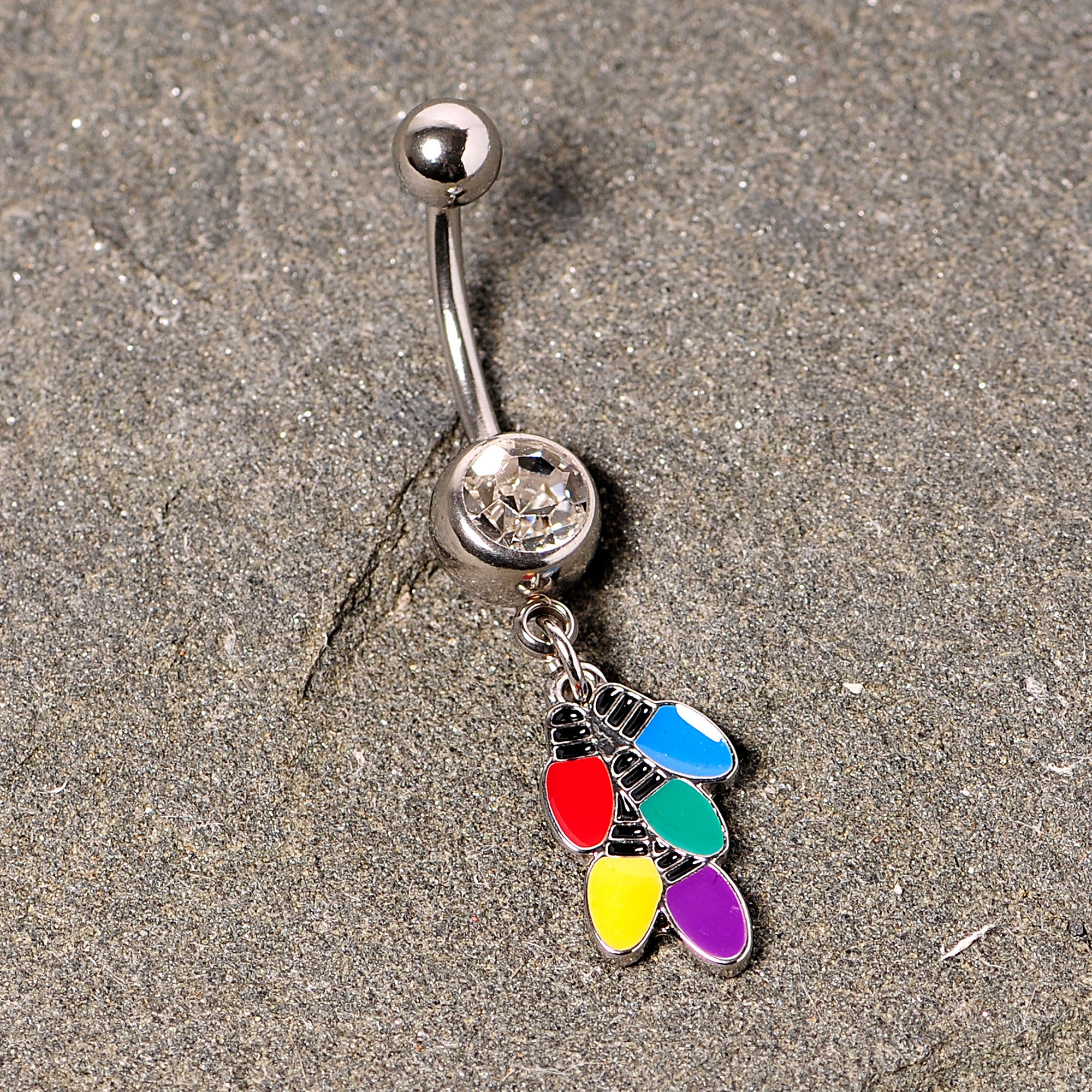 Clear Gem Christmas Lights Holiday Dangle Belly Ring - Image 2