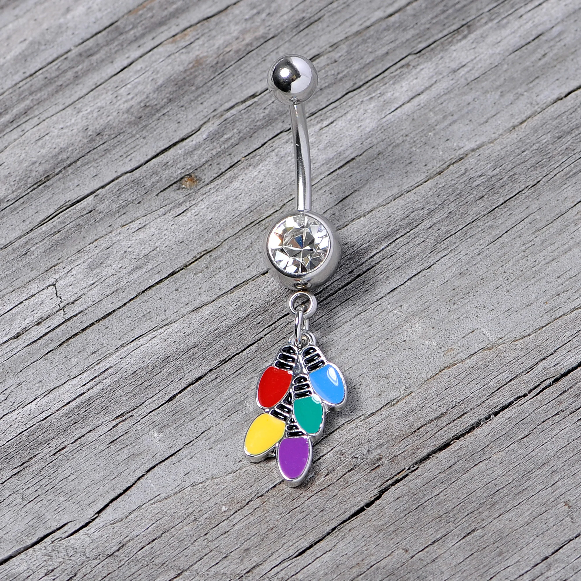 Clear Gem Christmas Lights Holiday Dangle Belly Ring - Image 3