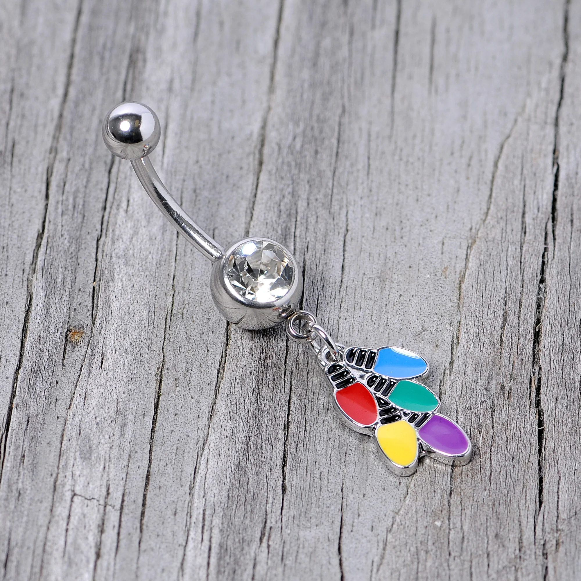 Clear Gem Christmas Lights Holiday Dangle Belly Ring - Image 4