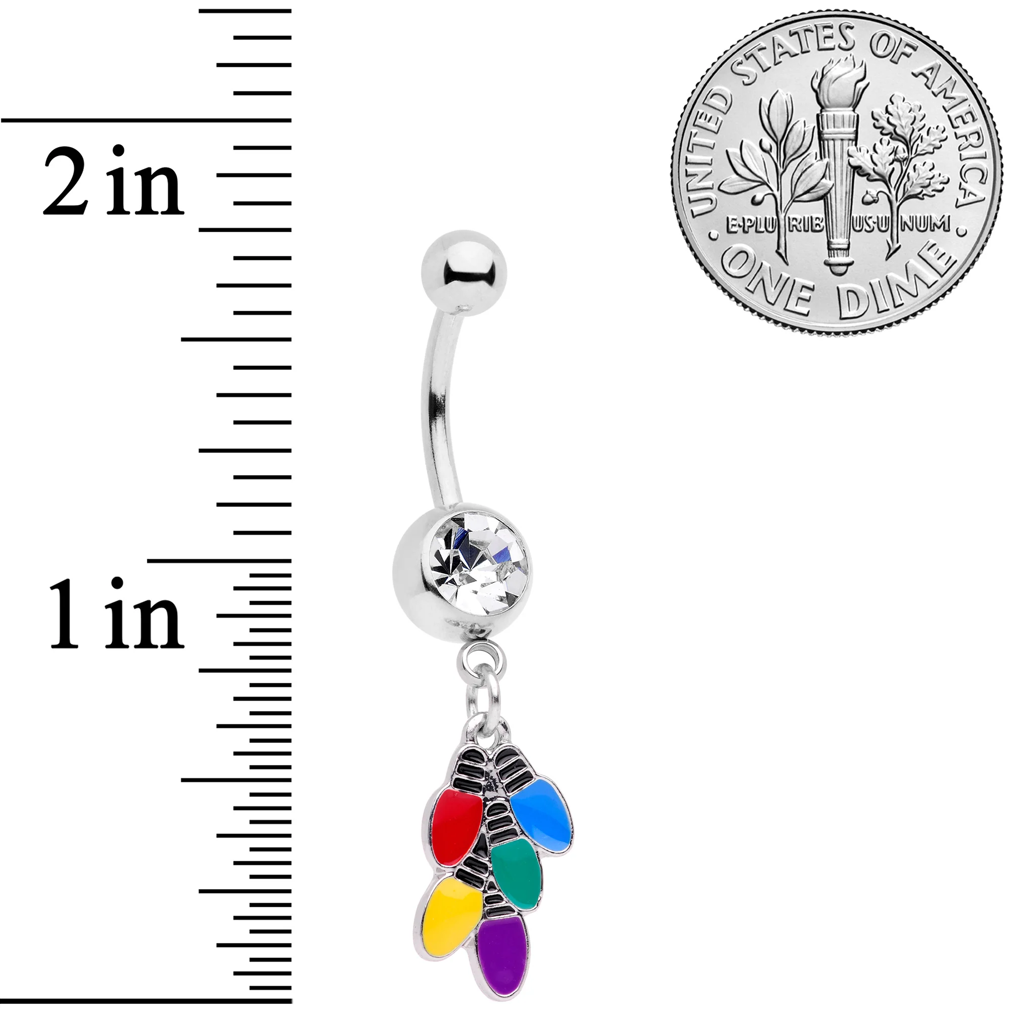 Clear Gem Christmas Lights Holiday Dangle Belly Ring - Image 5