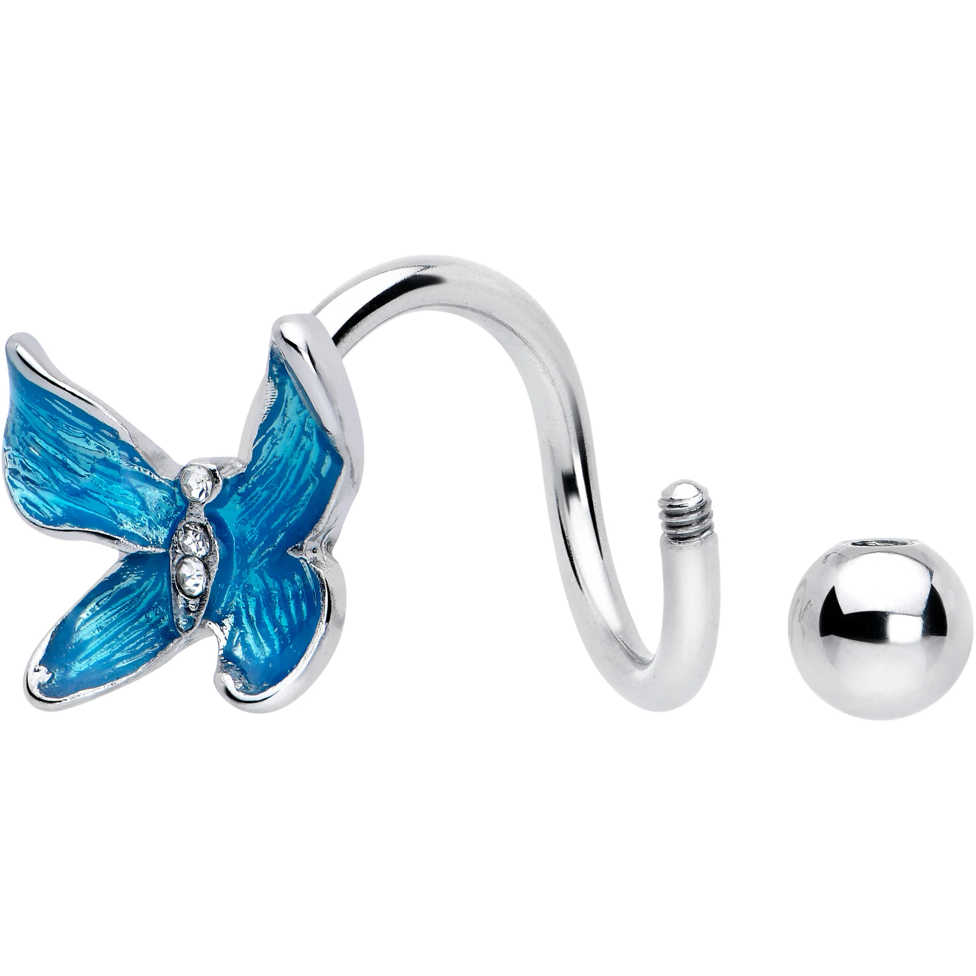 Clear Gem Chunky Butterfly Blue Spiral Twister Belly Ring - Image 2
