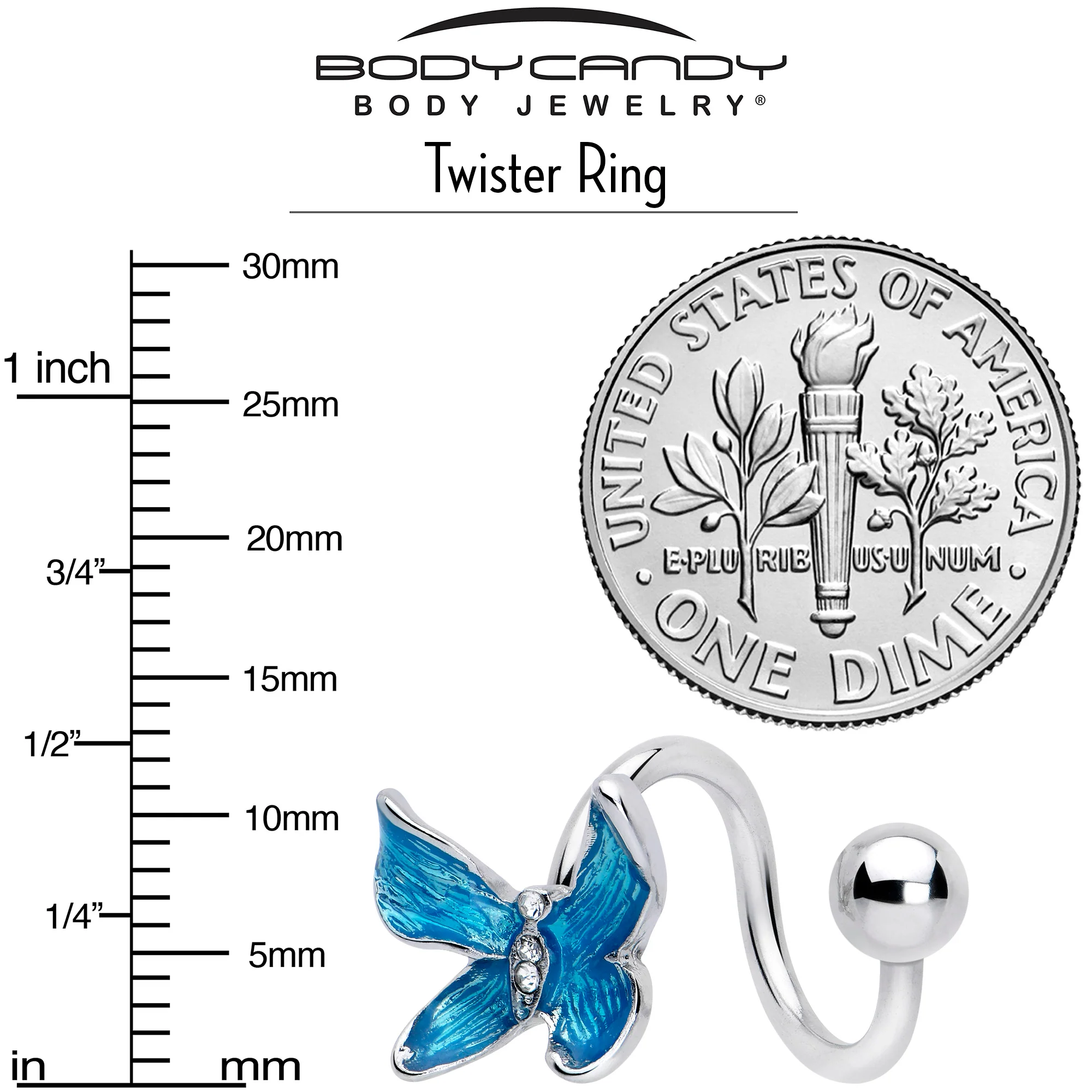 Clear Gem Chunky Butterfly Blue Spiral Twister Belly Ring - Image 4