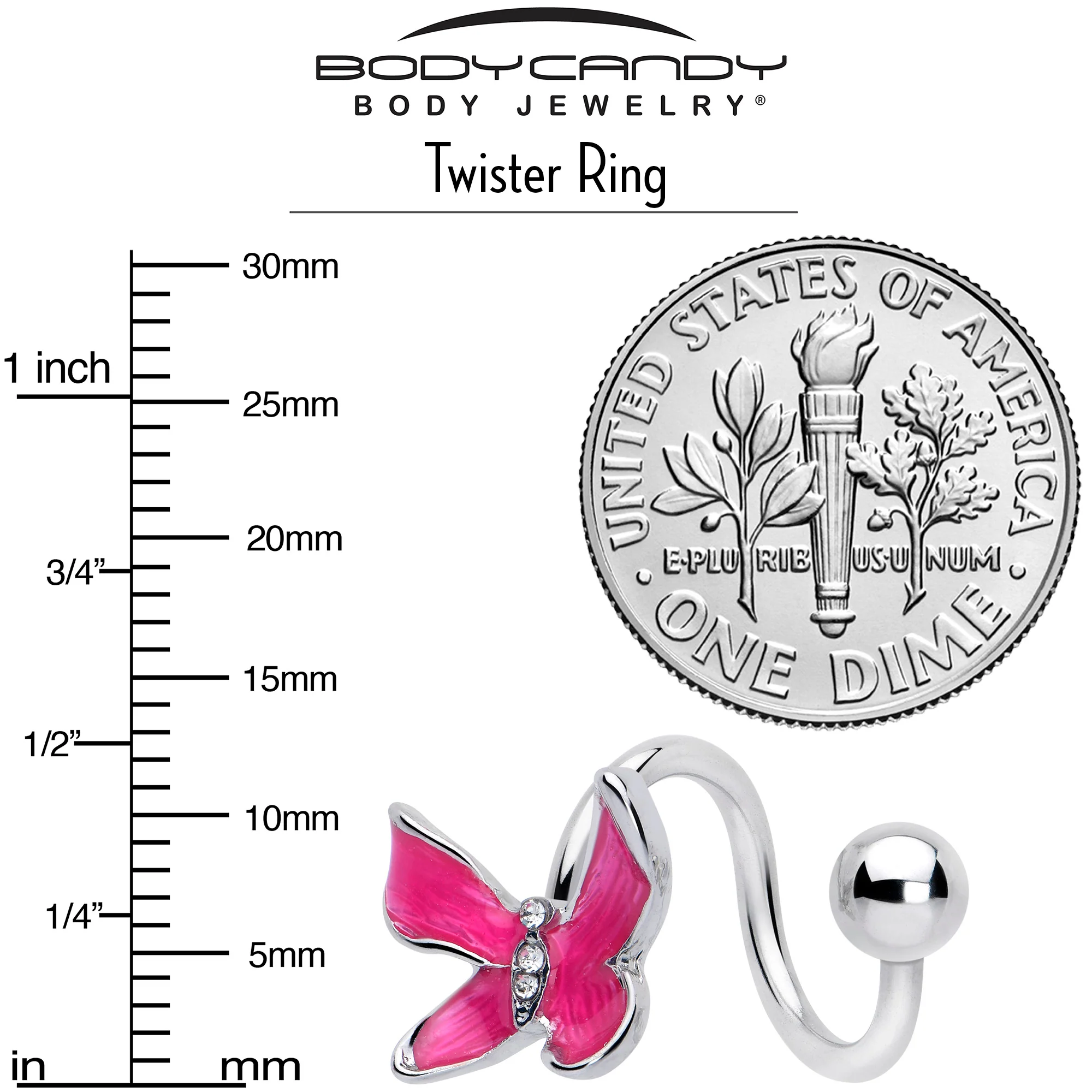 Clear Gem Chunky Butterfly Pink Spiral Twister Belly Ring - Image 4