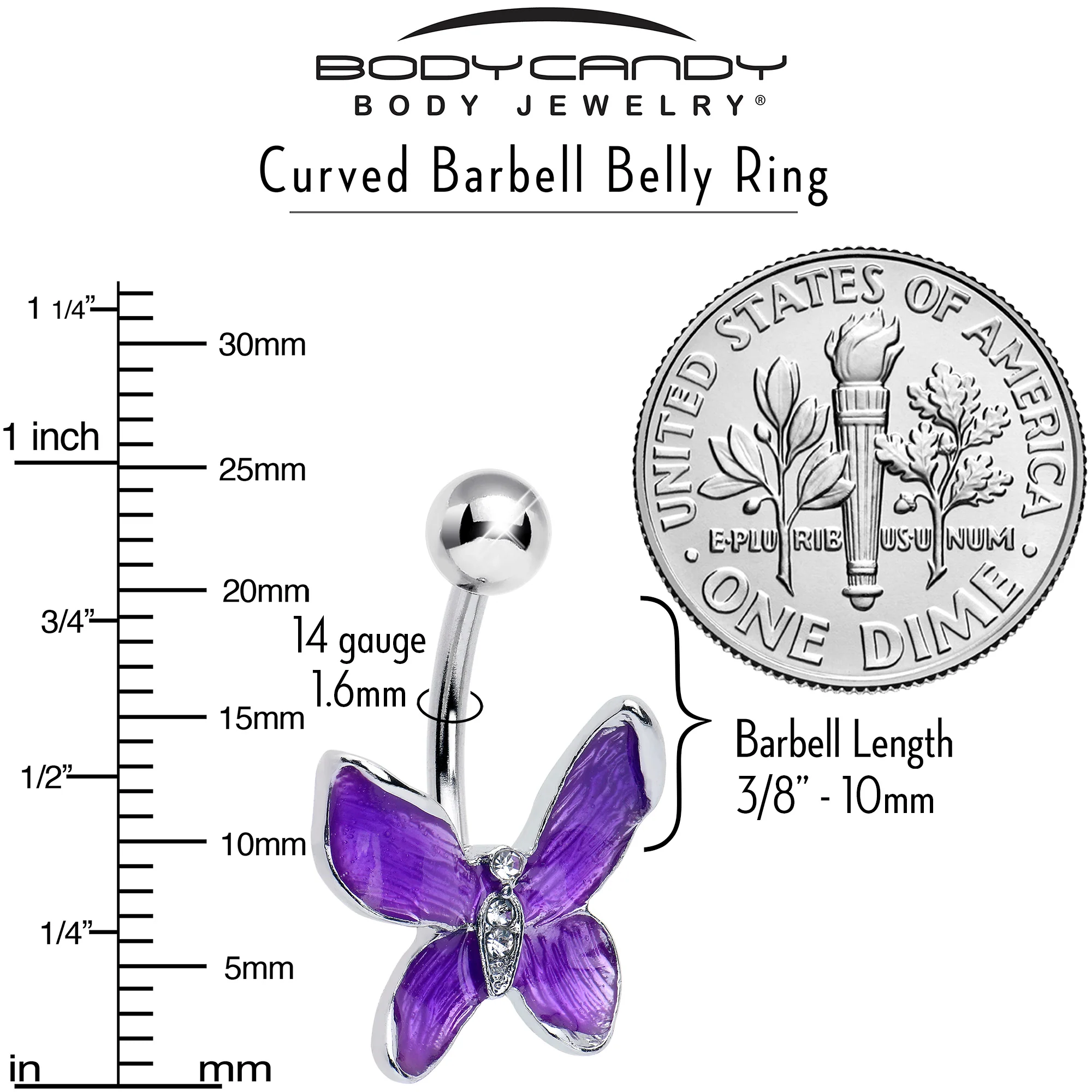 Clear Gem Chunky Butterfly Purple Belly Ring - Image 3