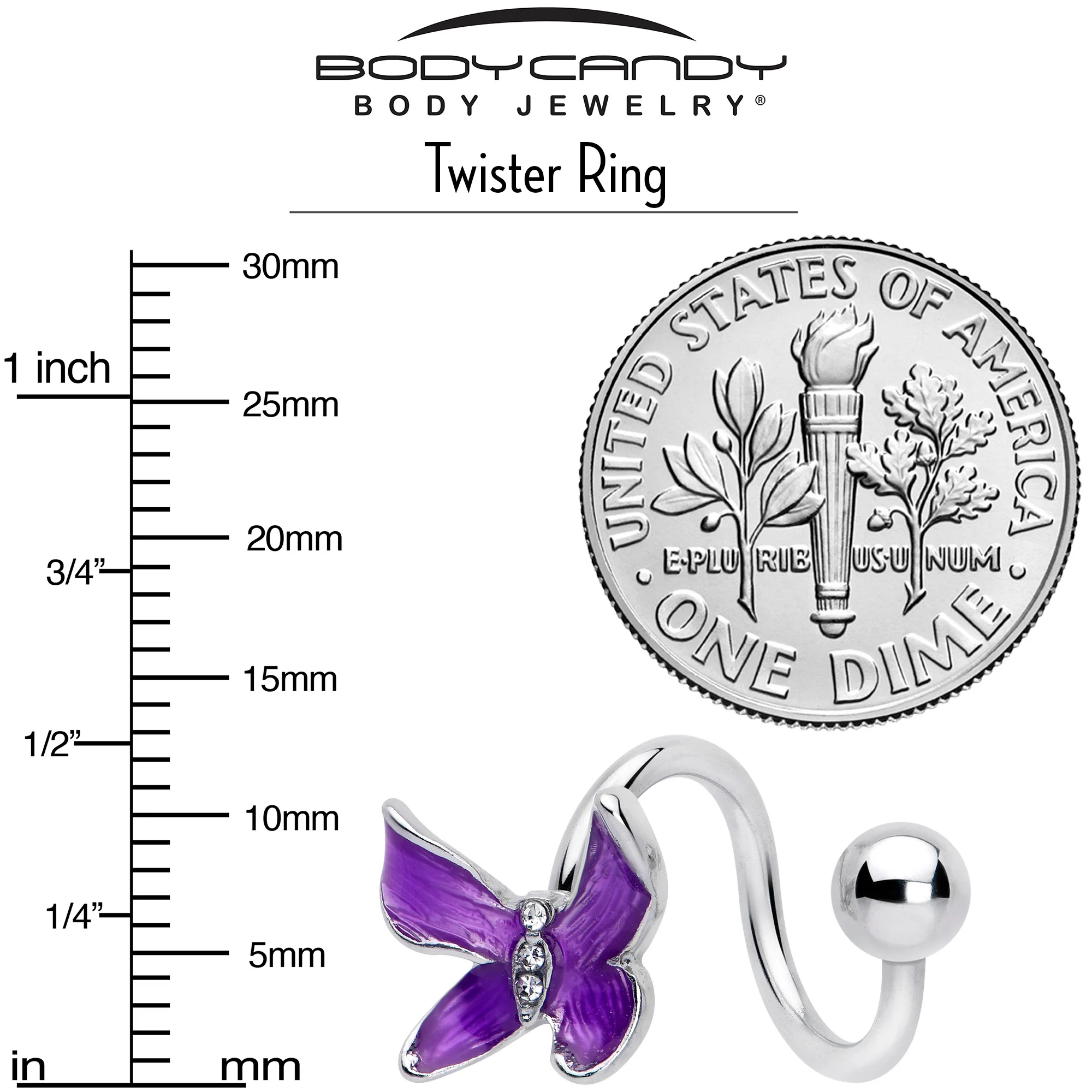 Clear Gem Chunky Butterfly Purple Spiral Twister Belly Ring - Image 4