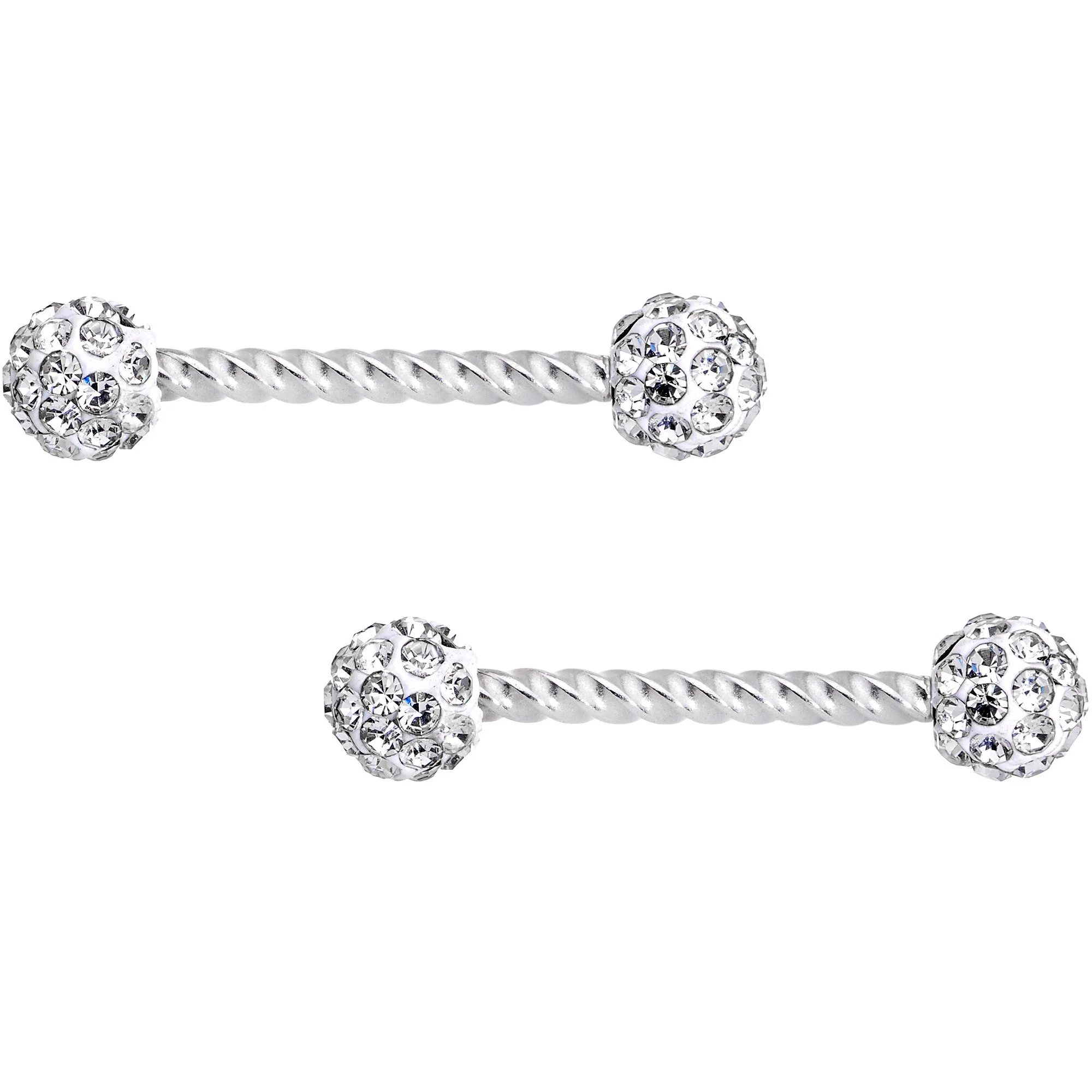 14G Clear Gem Cluster Twisted Horseshoe Barbell Nipple Ring Set - Image 2
