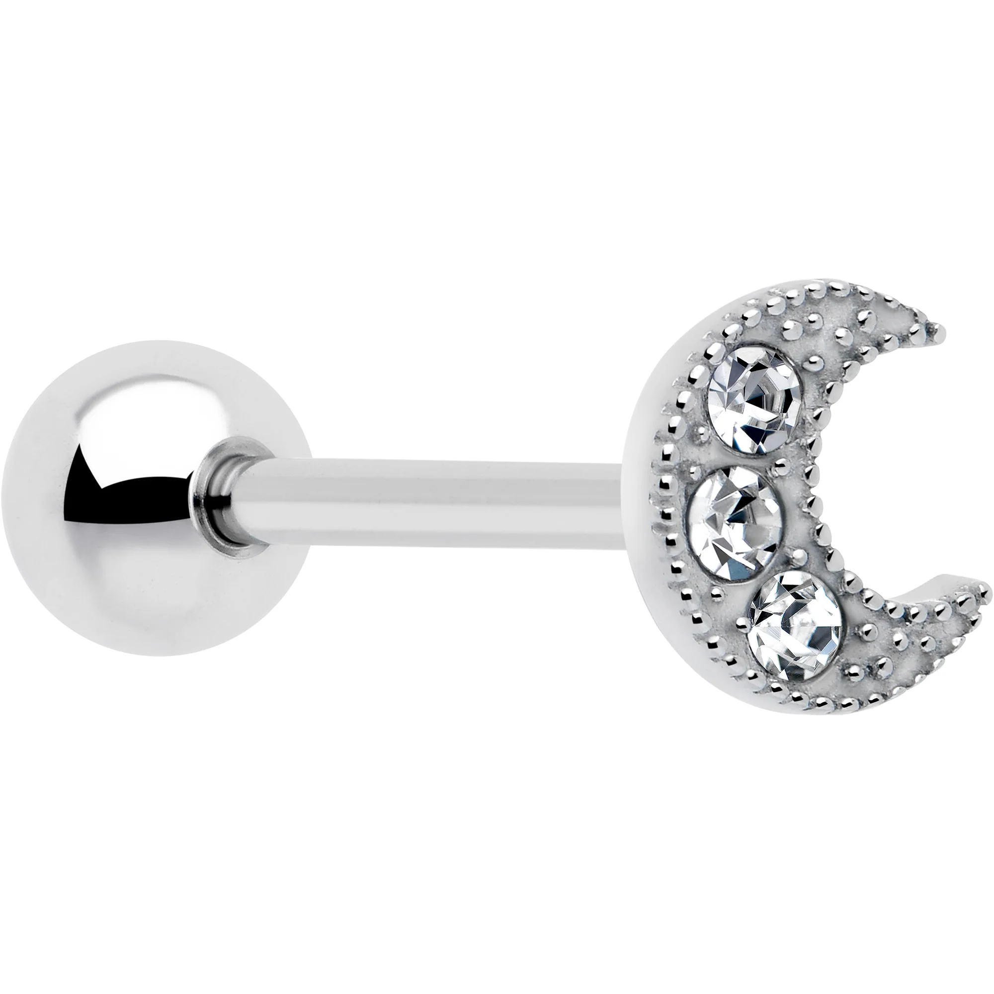 Clear Gem Crescent Moon Tongue Barbell