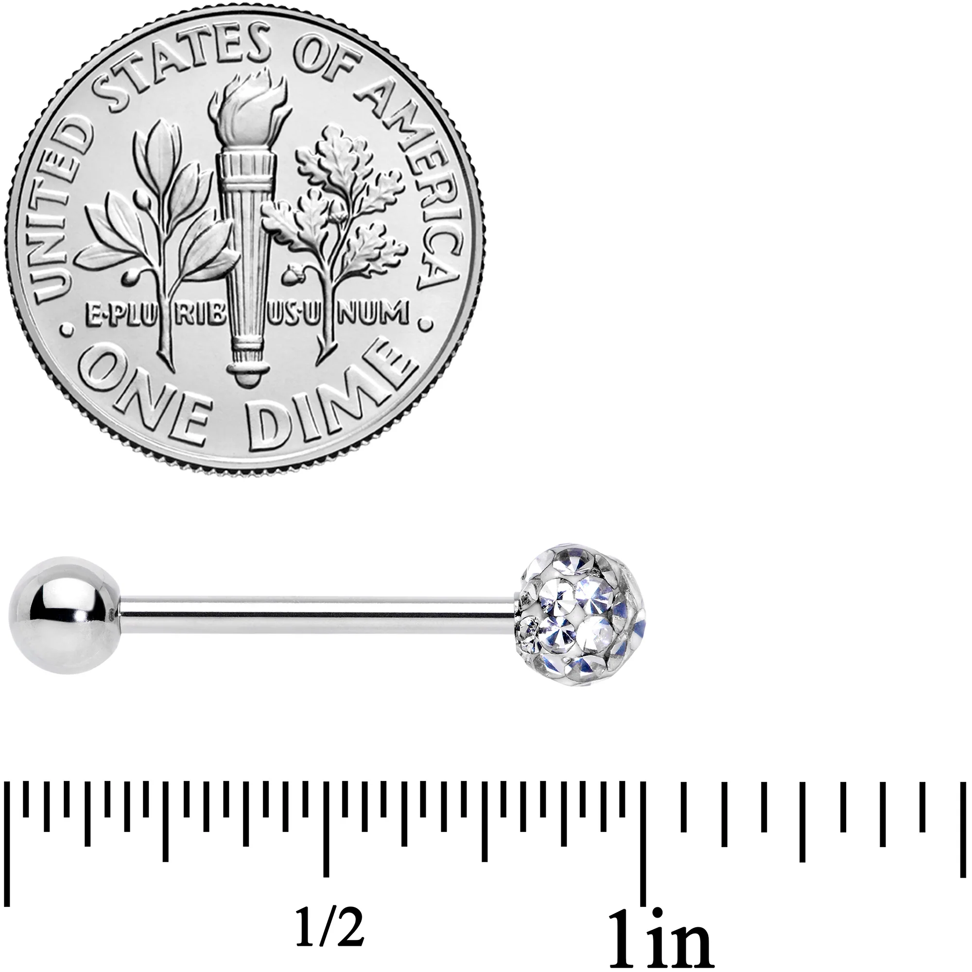 Clear Gem Disco Ball Internally Threaded Barbell Tongue Ring - Image 4